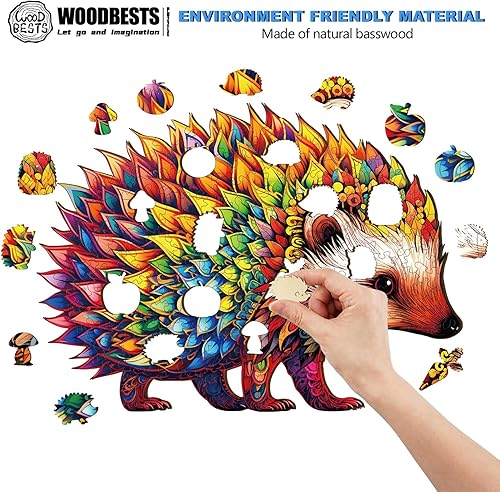 Miniatura 2 de WOODBESTS Rompecabezas de madera para adultos, lindo rompecabezas de erizo (L, 260 piezas, 13.7 x 10 pulgadas), hermosa caja de madera, rompecabezas