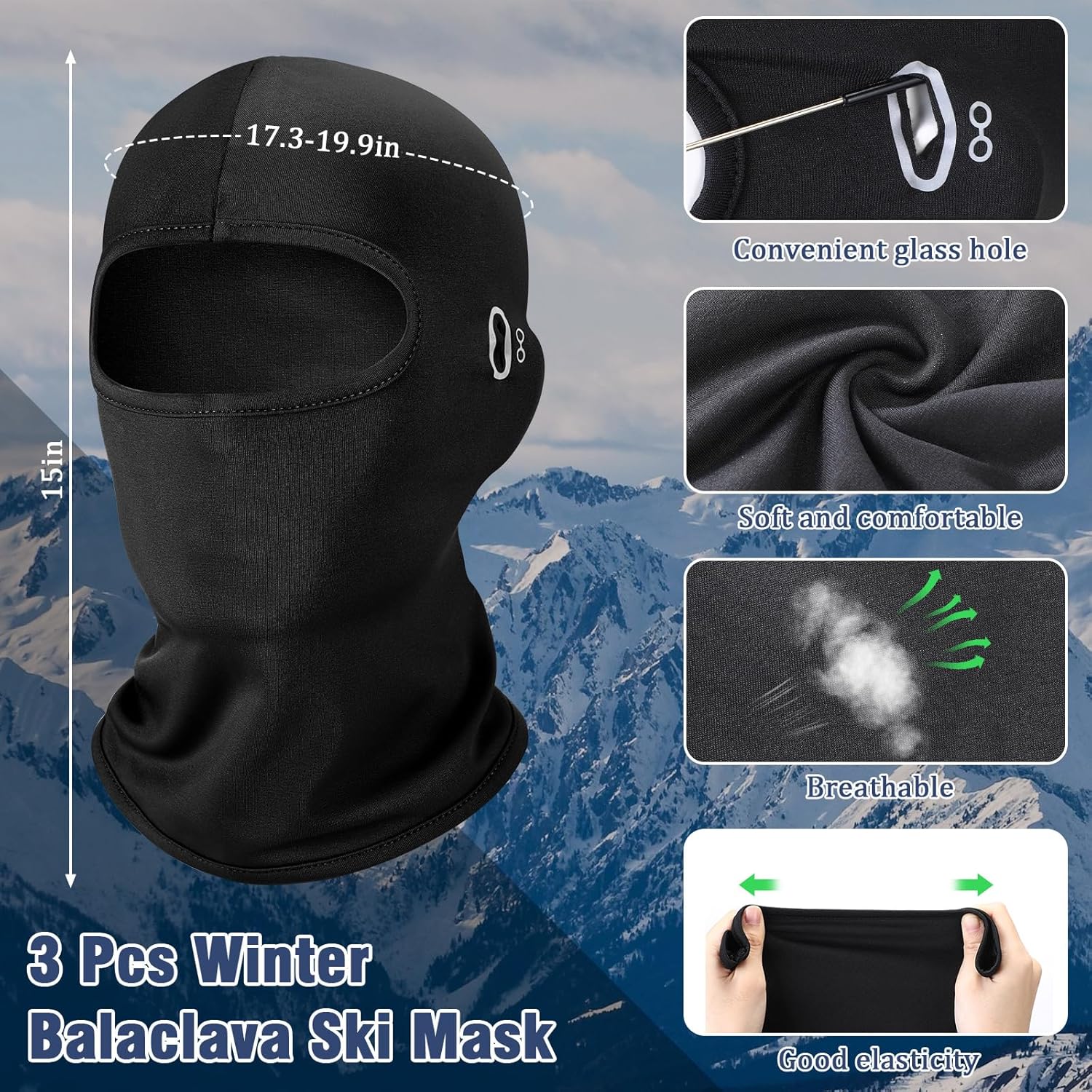 Suhine 6 Pcs Winter Balaclava Face Mask PU Leather Gloves Set, Windproof Thermal Breathable Full Face Mask Cold Weather Balaclava Waterproof Warm Gloves for Men Women Riding Skiing Motorcycle Black - Image 2