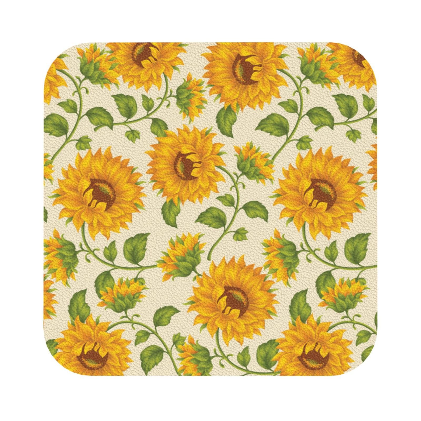 Fresh sunflower PU Leather Coasters Set of 6 Square Drink Coasters