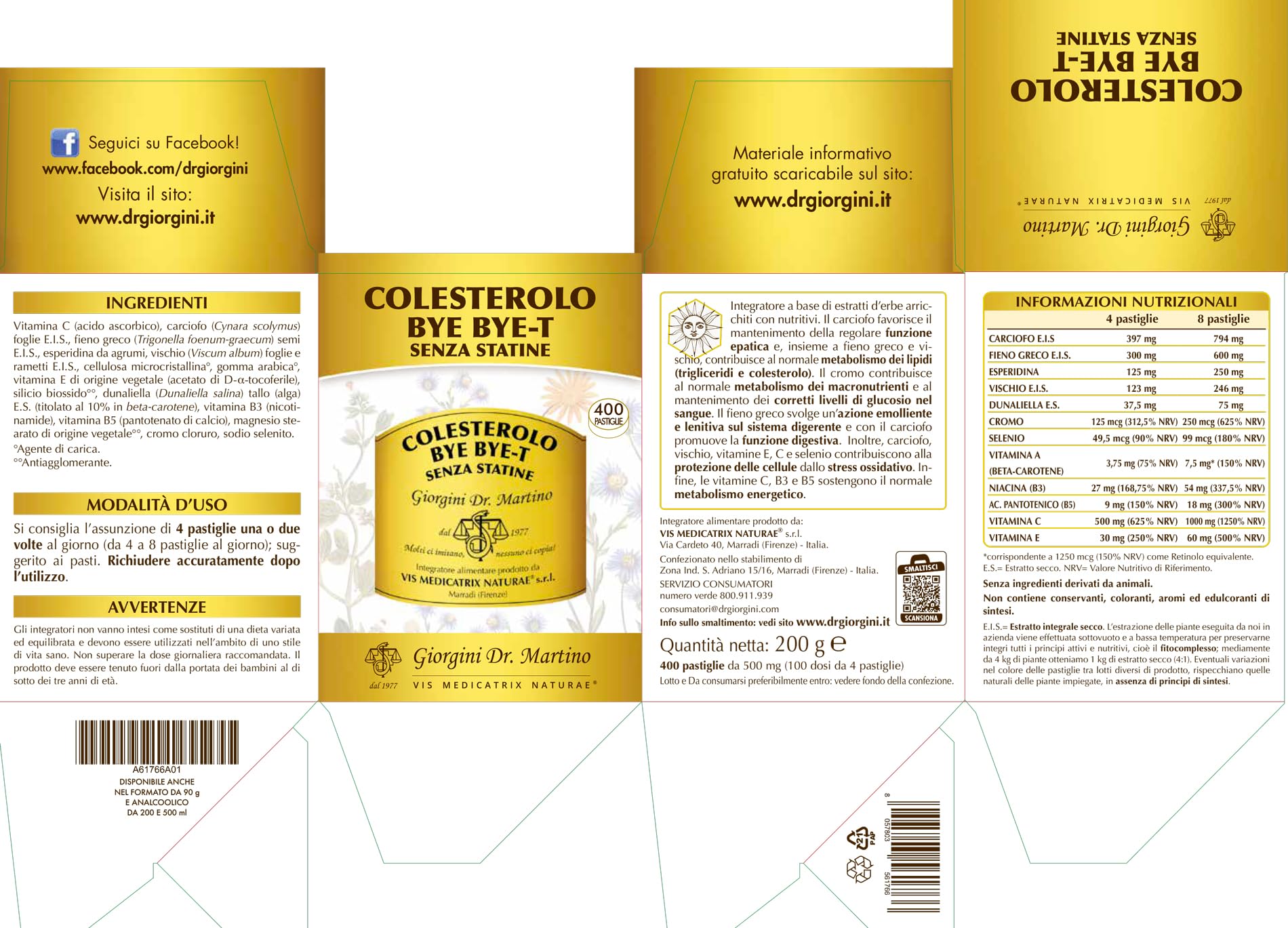 Dr Giorgini COLESTEROLO BYE BYE-T SENZA STATINE pastiglie - 200 g