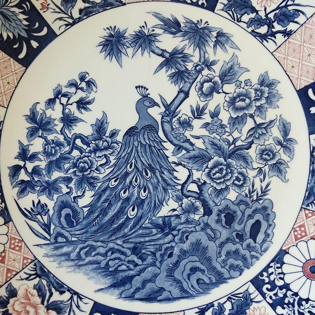 Amazon.co.jp: 富永陶園 孔雀 竹 花絵柄 アンティーク 特大皿 平皿