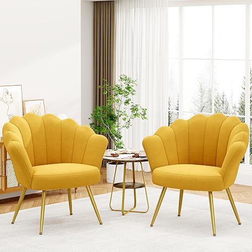 Miniatura 3 de Alunaune Juego de 2 sillas de terciopelo de mediados de siglo para sala de estar, silla de tocador tapizada para sala de maquillaje, moderna silla