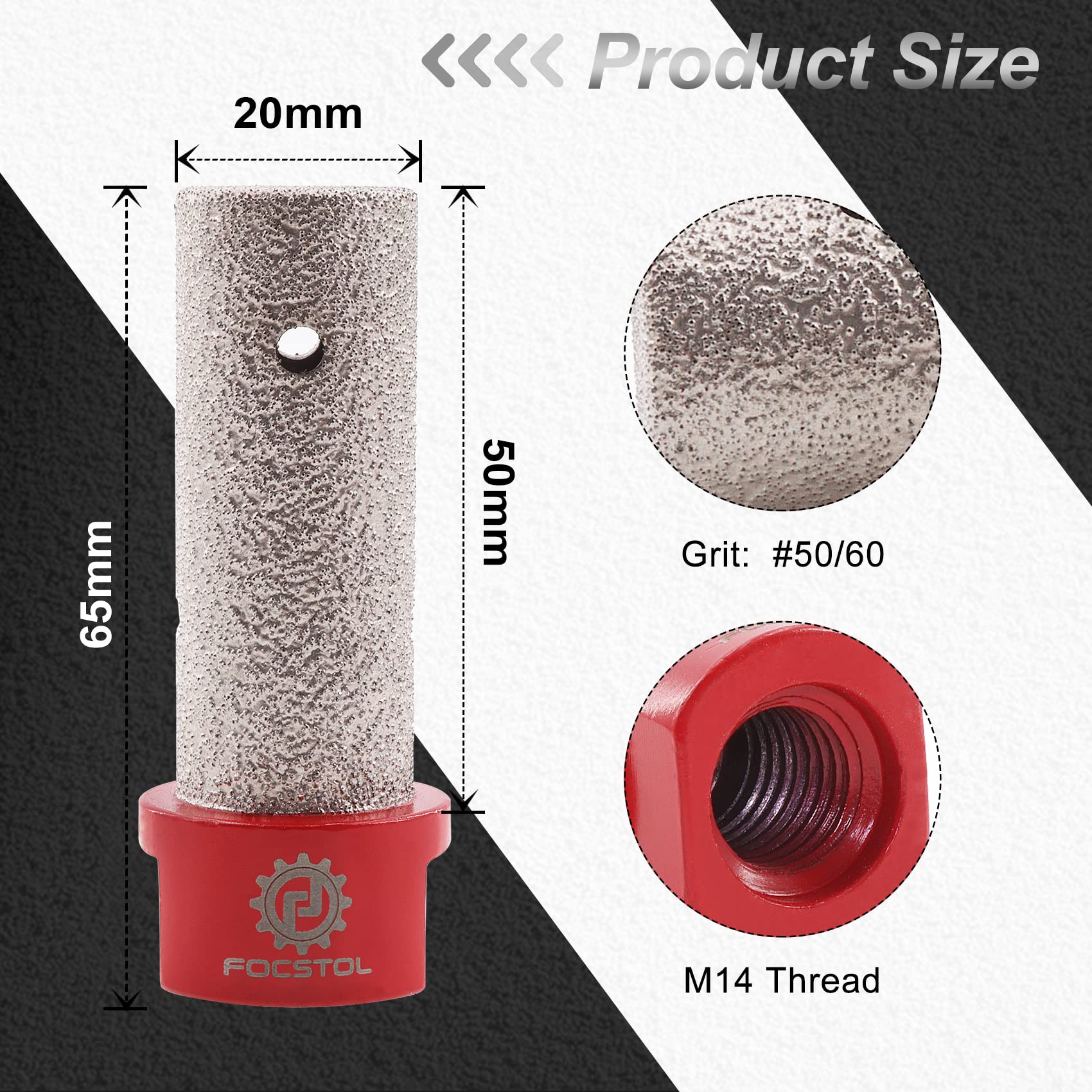 FOCSTOL Broca Fresado Diamante 20mm - Broca de Dedo Diamante para Agrandar, Moldear, Moler y Biselar Redondos Agujeros Existentes en Azulejos Porcelana Cerámica Granito Mármol Piedra M14 Rosca