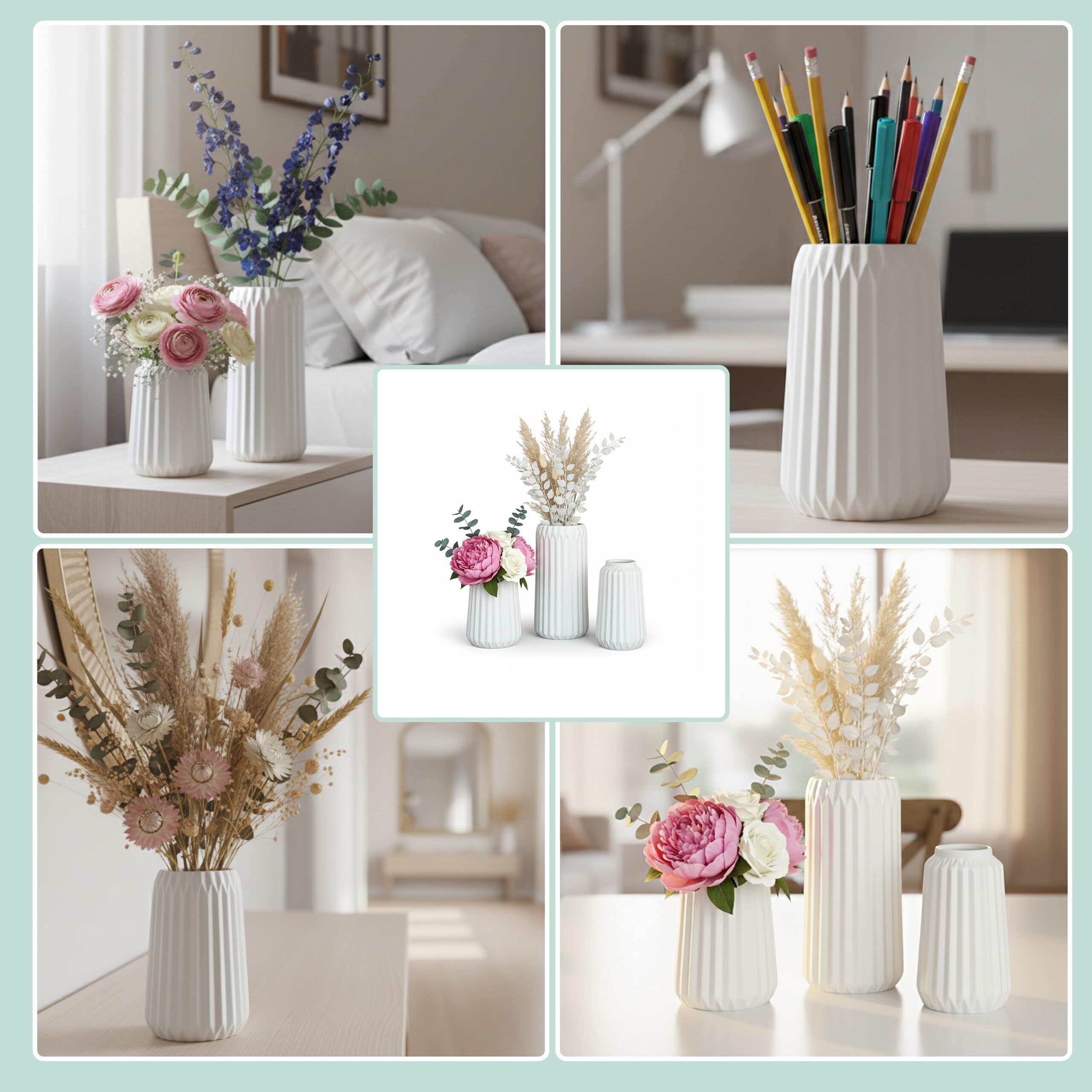 Relaxdays Set di 3 vasi, da Fiori in Ceramica, 3 Dimensioni, per freschi e secchi, Decorazioni