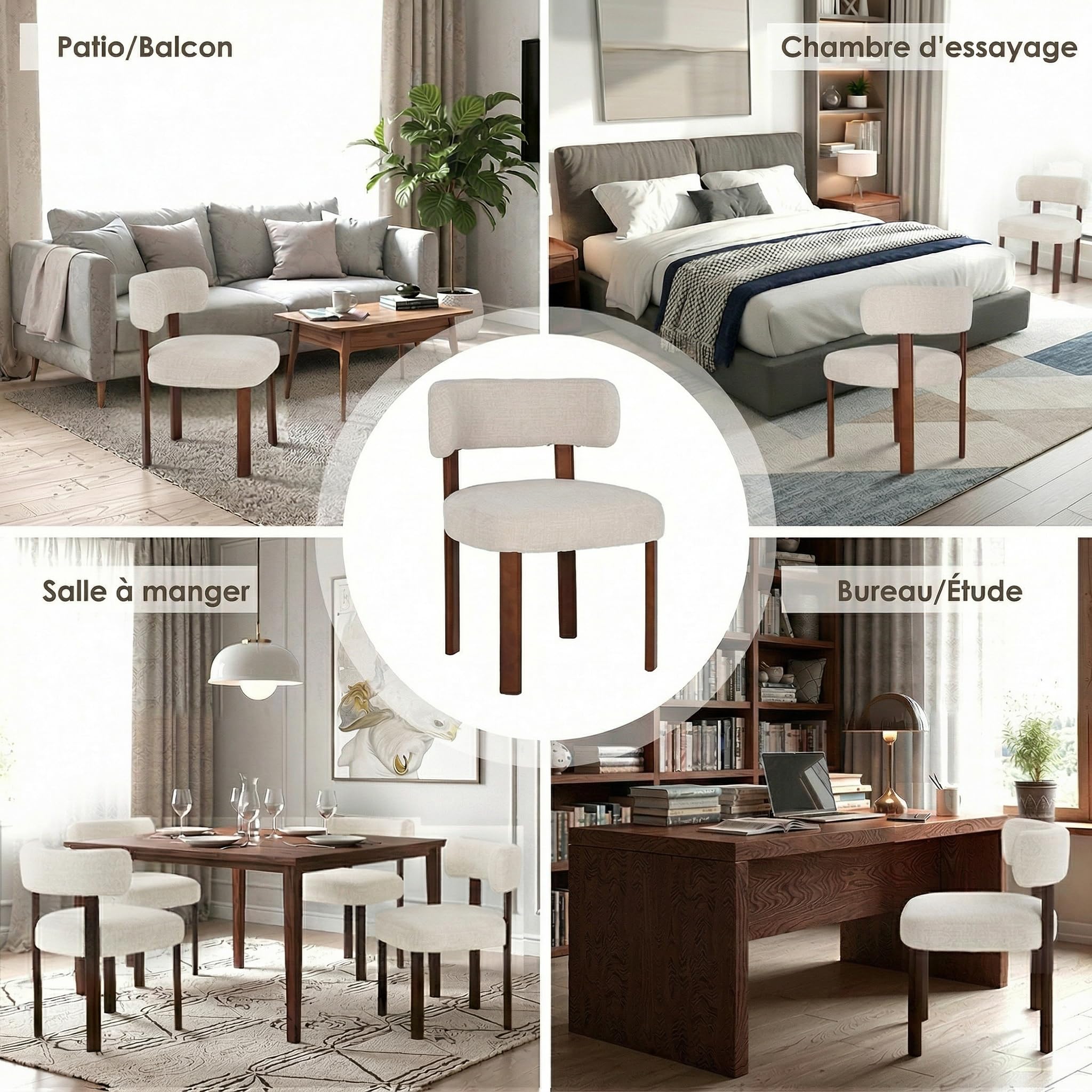 MALOL Lot de 4 chaises de Salle à Manger Design Moderne du Milieu du siècle, Style champêtre Vintage en Sherpa, dossiers incurvés Ouverts, pour Salle à Manger, Restaurant, Avoine