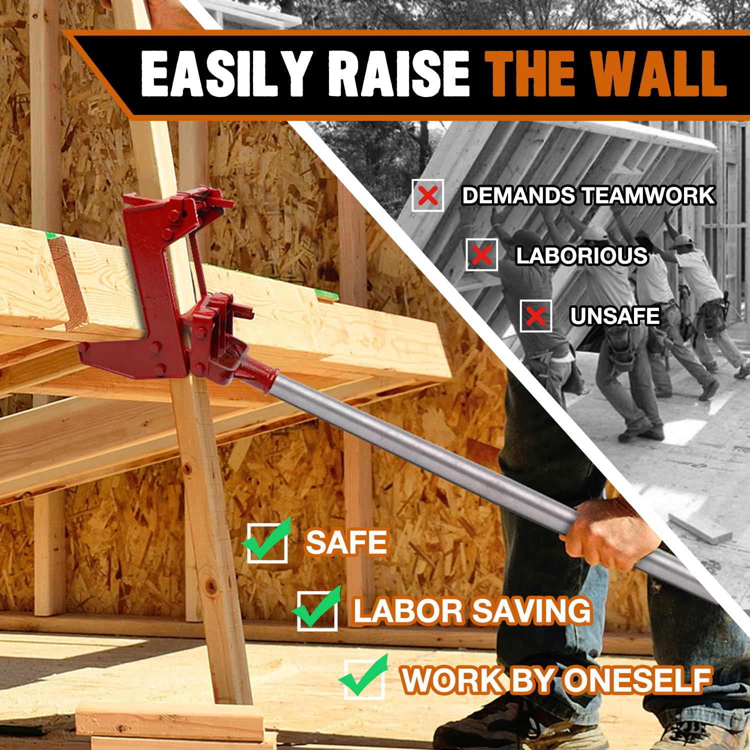 Heavy-Duty Malleable Casting Iron Wall Jack for Lifting Wall Beams Decks and More with Capacity of Lifting 1,000 lbs, Red, Pack of 1