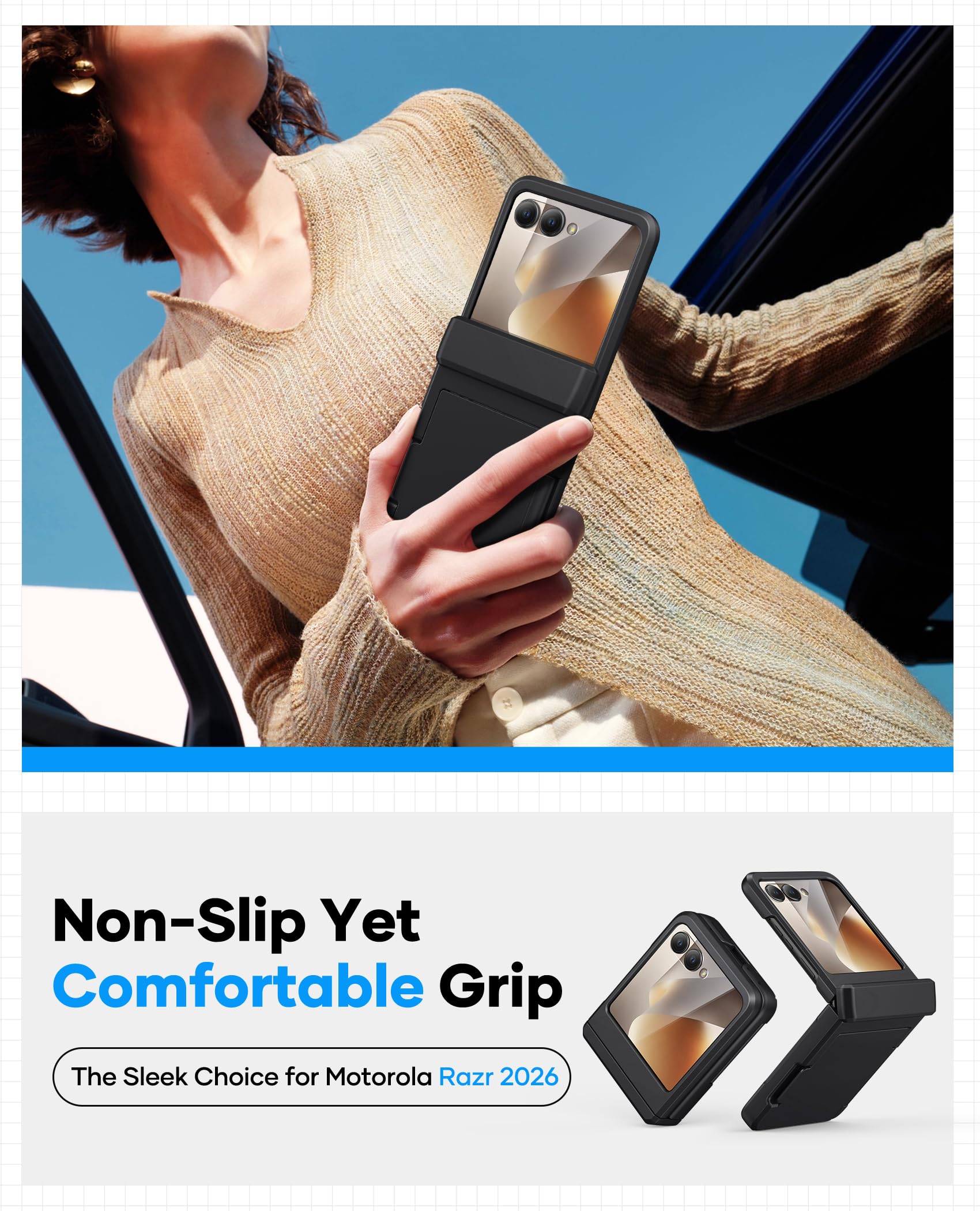 ASAFCASE Custodia a portafoglio per Motorola Razr 2026 con porta carte, protezione per cerniera, protezione esterna per schermo HD, resistente agli urti, robusta custodia protettiva rigida per