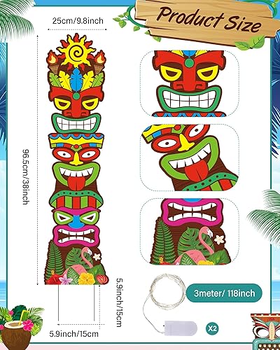 Miniatura 2 de Queekay 2 carteles de Tiki Yard Luau Hawaiian Tropical Party Decoración al aire libre Tiki Bar Letrero con estacas para verano (estilo iluminado)