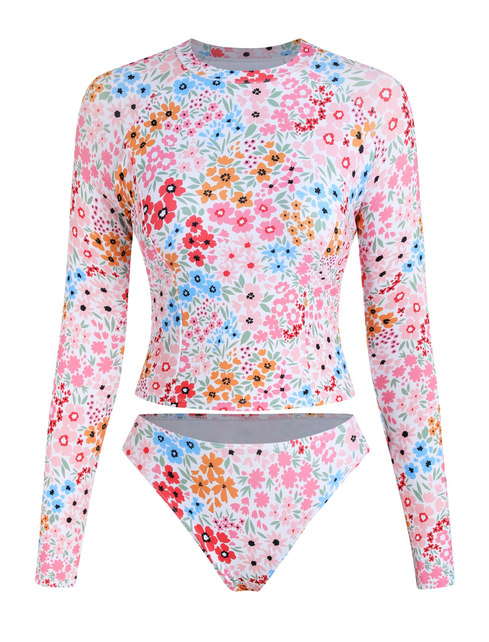 ZAFUL Women Long Sleeve Rash Guard Two Piece Bathing Suit with Briefs