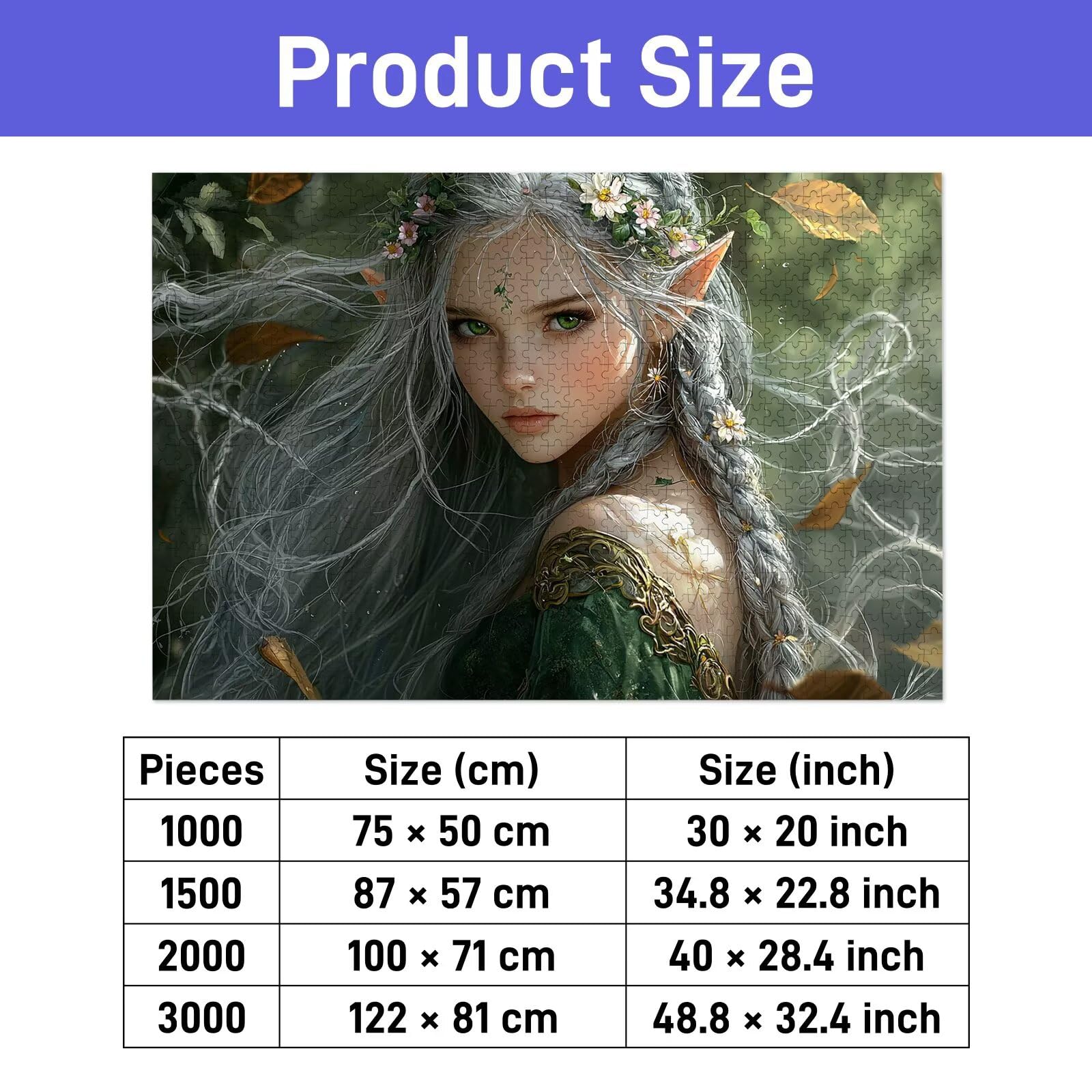 Puzzle 1000 Pièces, Puzzle 1000 Pièces Adultes en Bois, Bricolage Jeu Éducatif avec Boite Cadeau pour Adultes, Bois Épais et Résistant, Puzzles pour Décor, Idee Cadeau Femme Homme, Thème: Elfe, Q-91