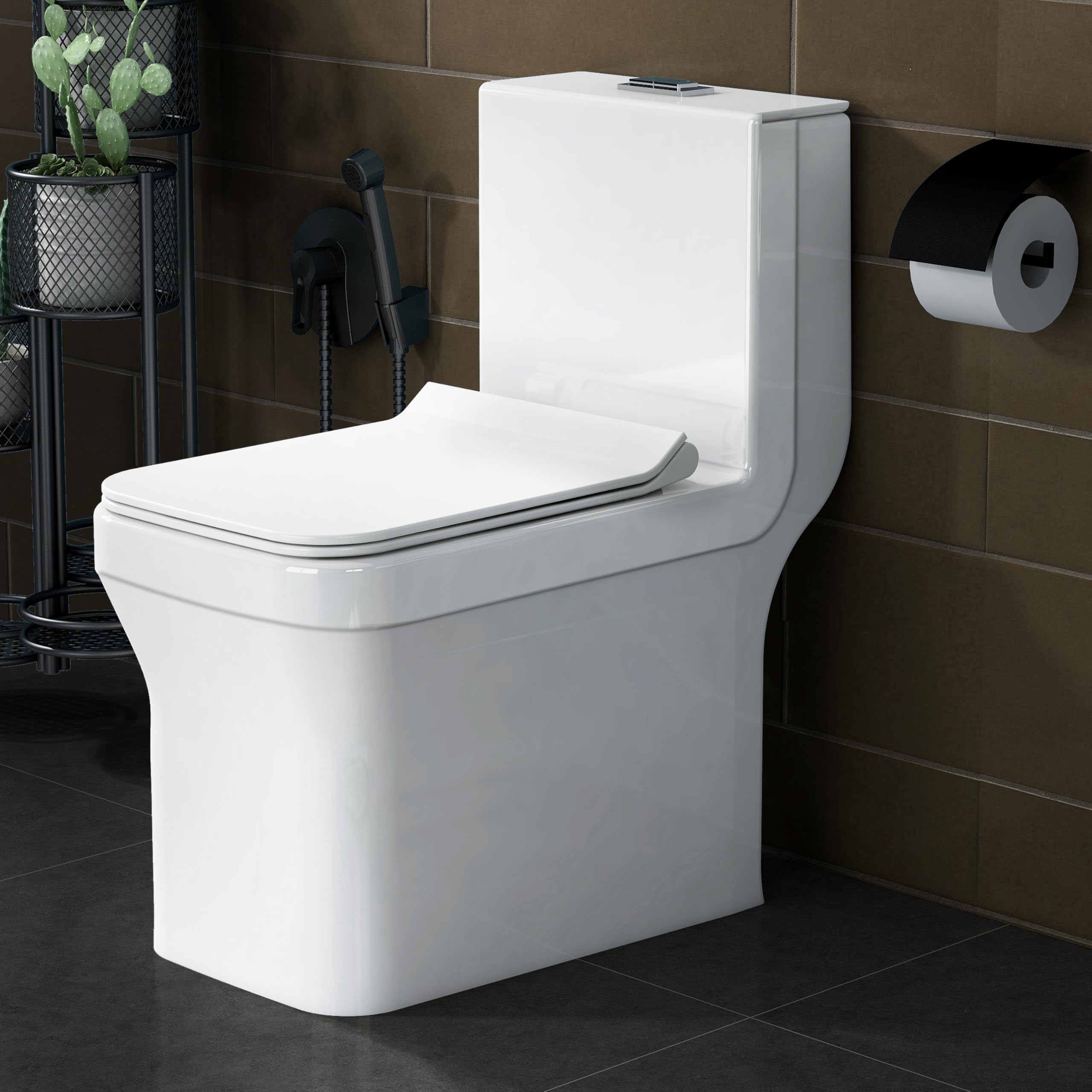Plantex Commode for Toilet/Ceramic Western Toilet/One Piece Commode with Soft Close Toilet Seat - S Trap Outlet (White)