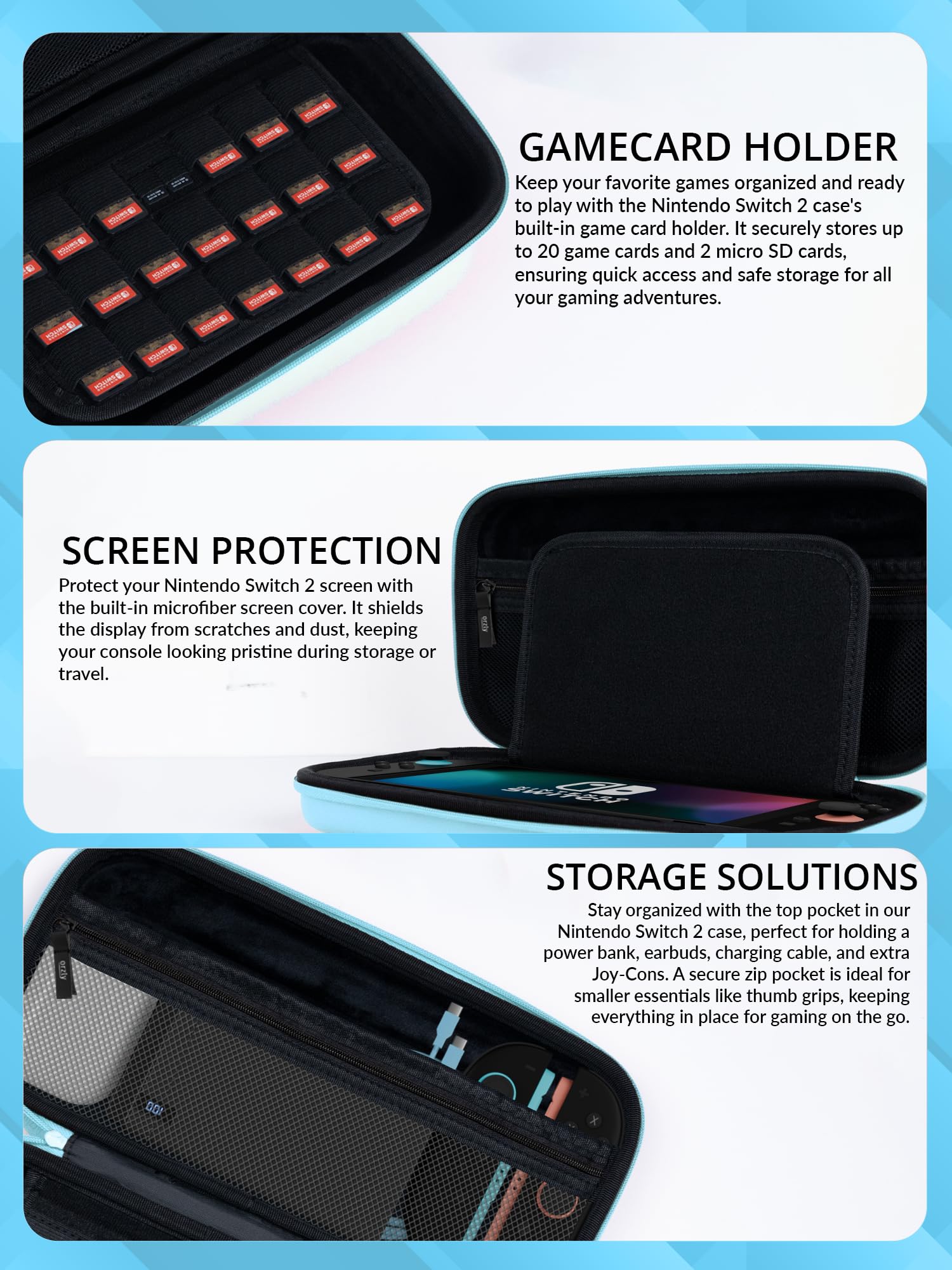 Orzly Custodia per Nintendo Switch 2, custodia protettiva da viaggio con pad per lo schermo, schede di gioco e slot MicroSD con tasche per gli accessori della console