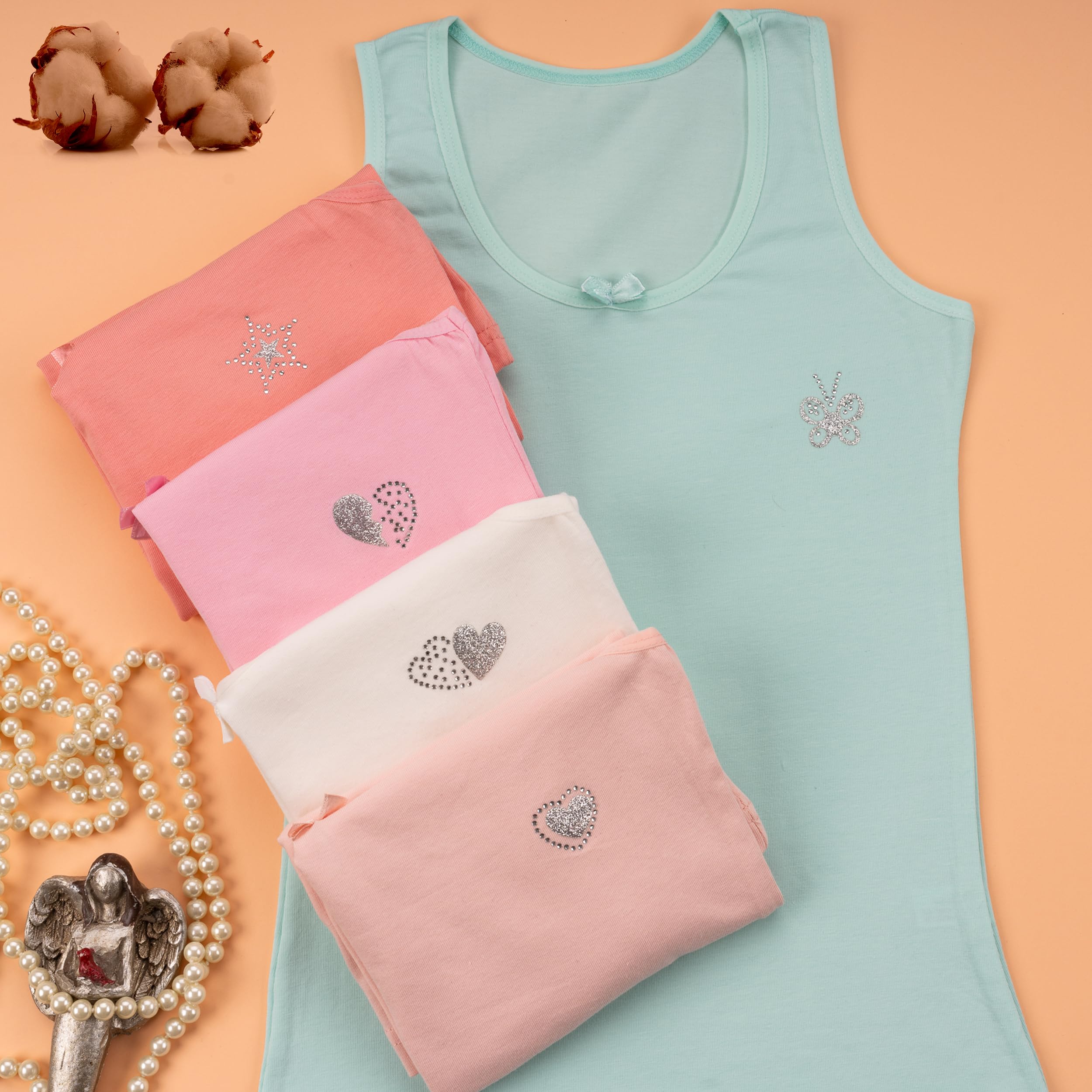 LOREZA ® 5 Camisetas de Tirantes Interiores para Niña 2-13 años