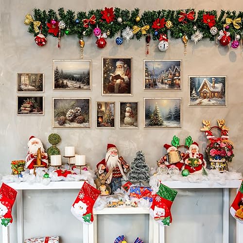 Miniatura 5 de Whaline 10 hojas de arte de pared vintage de Navidad, escena de nieve, Papá Noel, árbol de Navidad, pósteres retro cálidos de temporada, arte de
