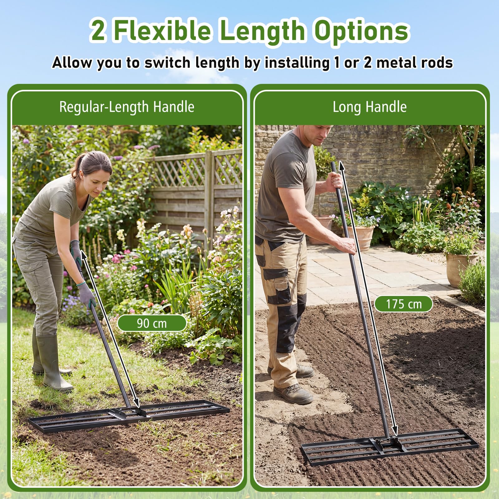 Rastrello da Giardino Colwelt a 24 Denti, in Alluminio, con Manico da 173 cm, Ideale per la Cura di Ghiaia, spiagge e Prati.