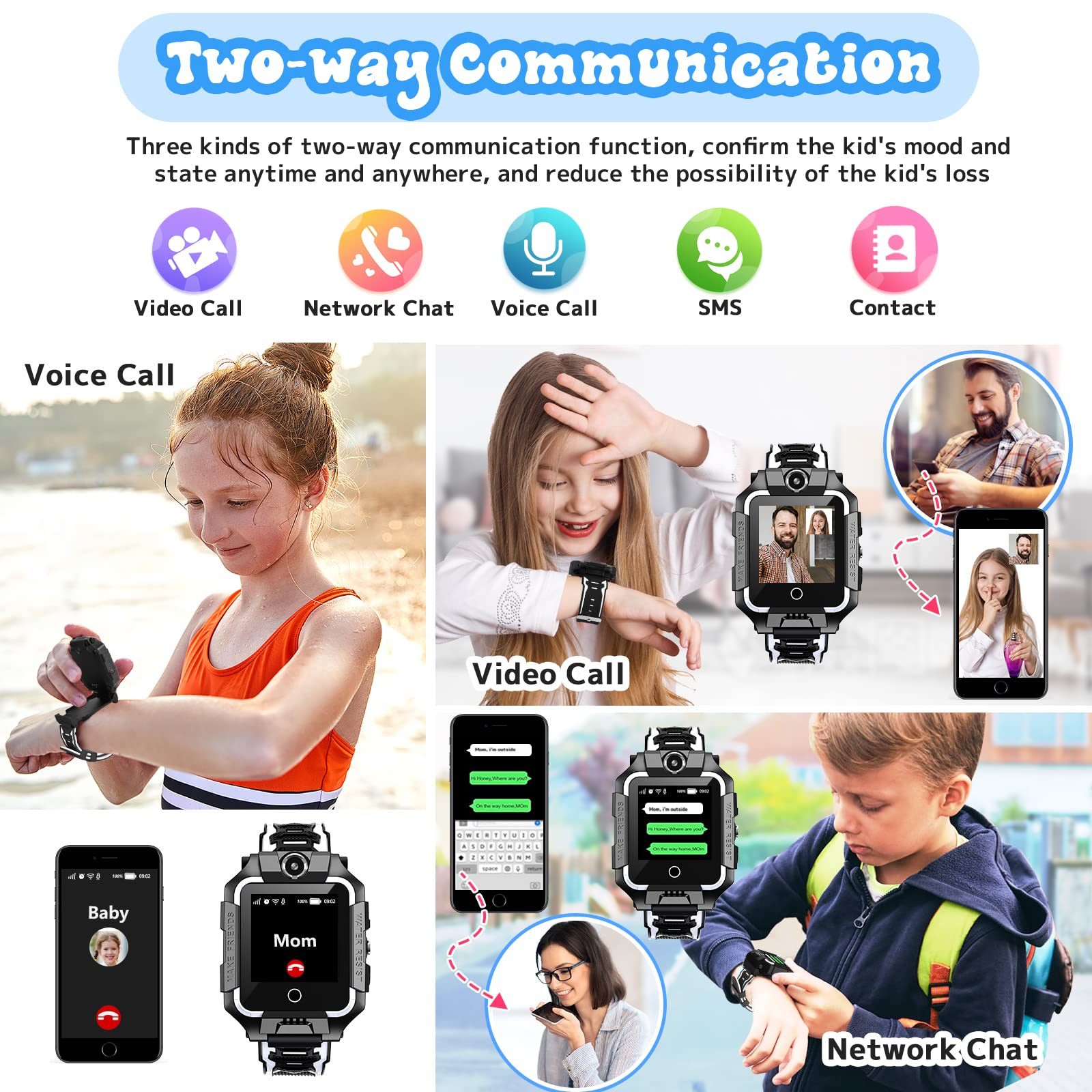 LiveGo 4G Smartwatch für Kinder Mit GPS-Tracker, HD-Touchscreen, Handy Uhr, SMS, Videoanrufe, SOS, Schrittzähler - Für Jungen Und Mädchen 6-12 (T10