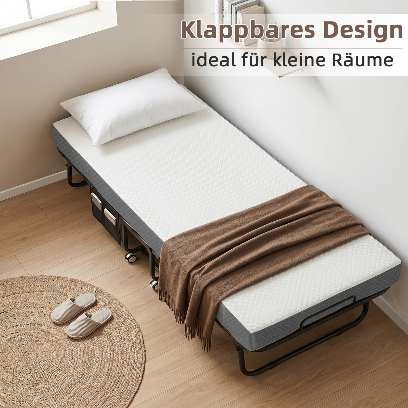 Klappbett 192x97cm, Gästebett Klappbar mit Matratze ca.13cm Dicker