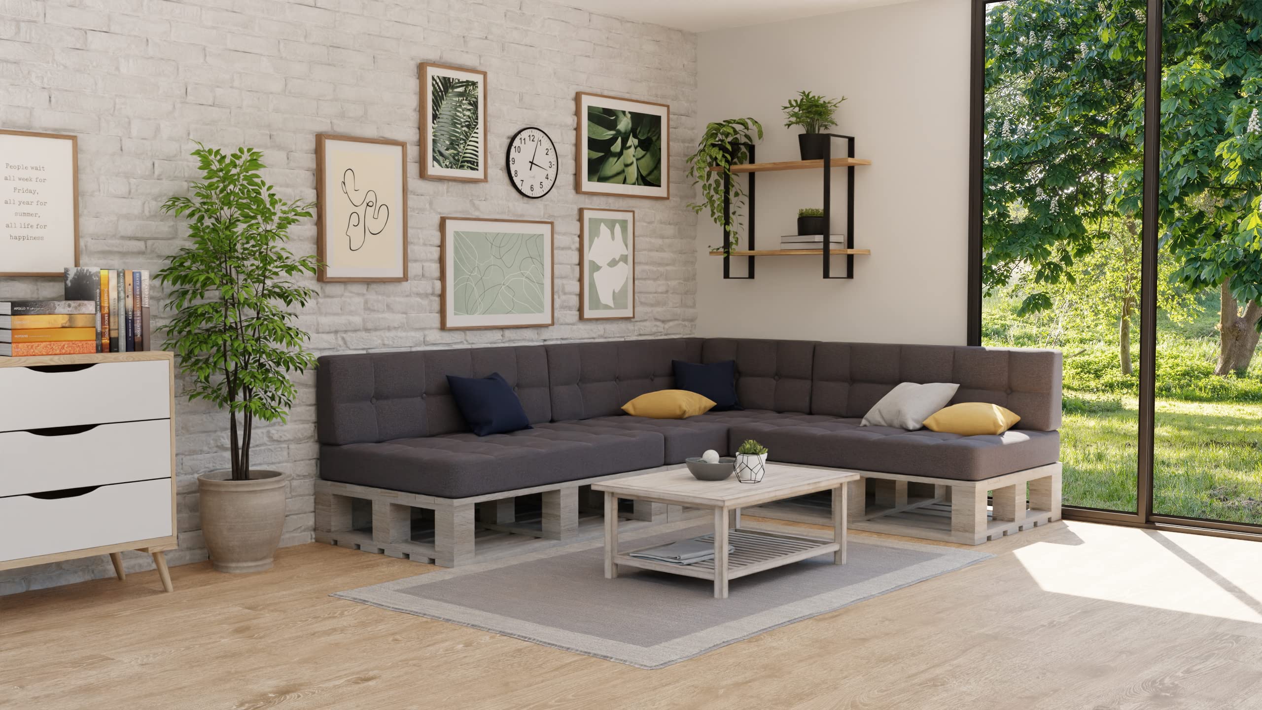 Gutekissen® Palettenkissen Gesteppte Kissen mit Knöpfen, Palettenauflagen Sitzkissen Rückenlehne Gesteppt PFG (Set (Sitzkissen 120x80 +Rückenlehne 120x40), Dunkelgrau)