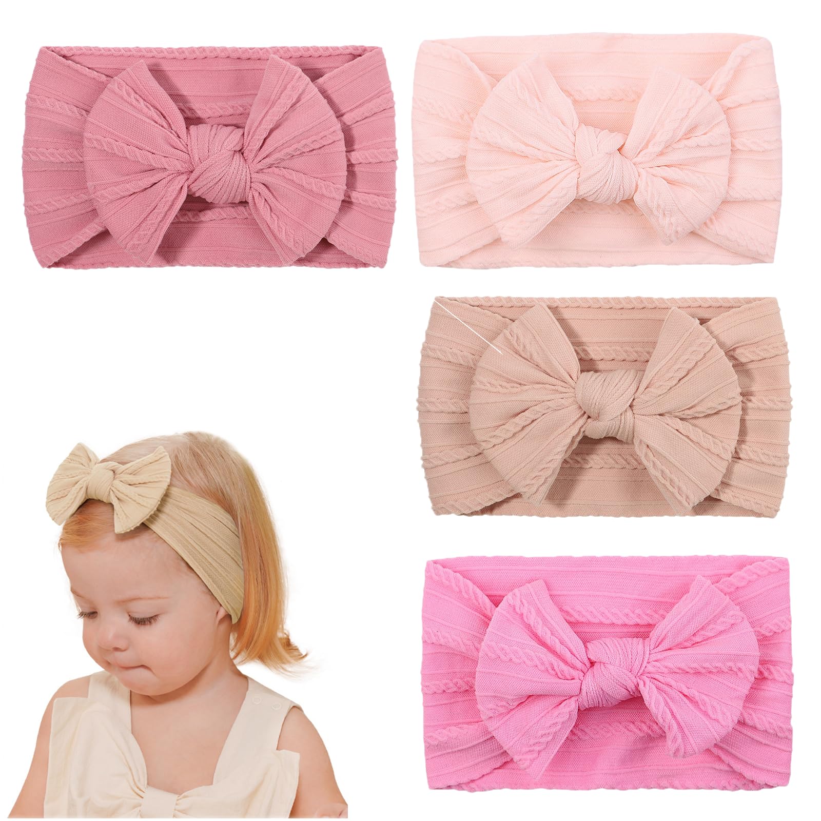 Baby Hair Bands 0-6 Months, 4 Pack Jacquard Headbands for Baby Girls, Soft Cotton Hair Accessories for Newborn Infants, Adjustable Design for Comfortable Wear, Perfect for Daily Use and Special Occasions-image-19