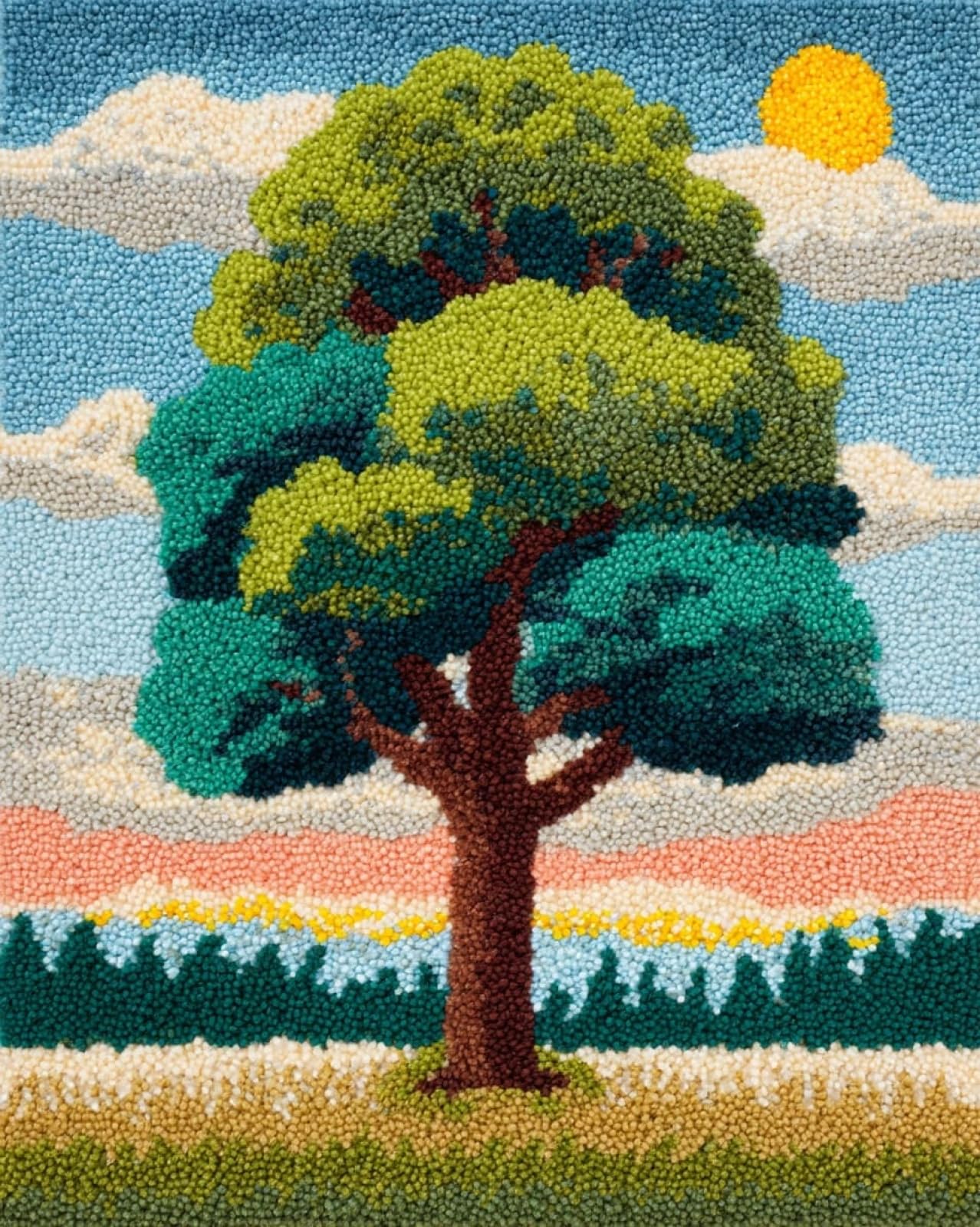 Wallphantom DIY Latch Hook Rug Kit Handmade Carpet,Cartoon Tree,Crochet Yarn Embroidery Needlework Hook Kit for Beginners,Home Decor Festival,Gift,80x160cm