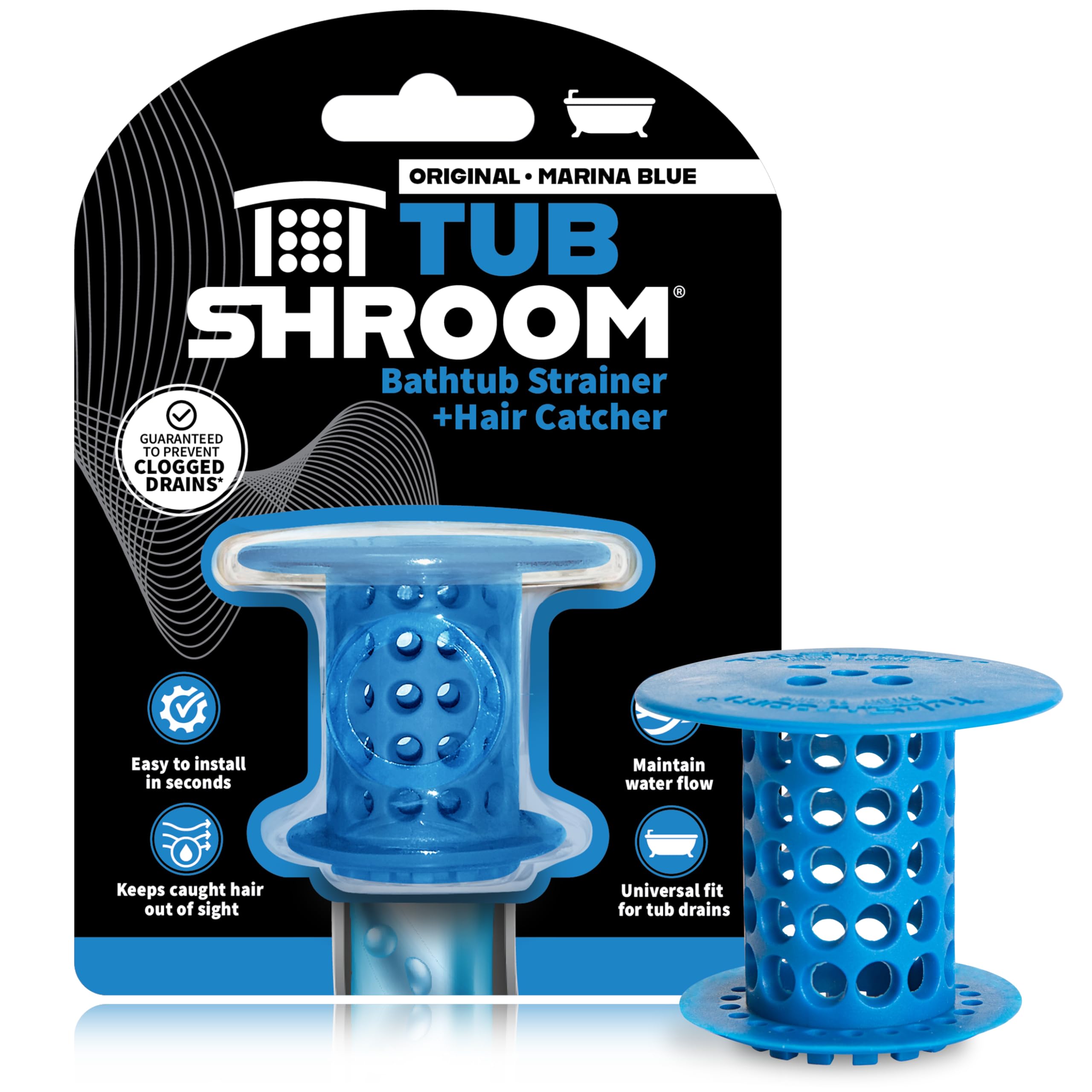 TubShroom The Revolutionary Tub Drain Protector Hair Catcher/Strainer/Snare, Blue
