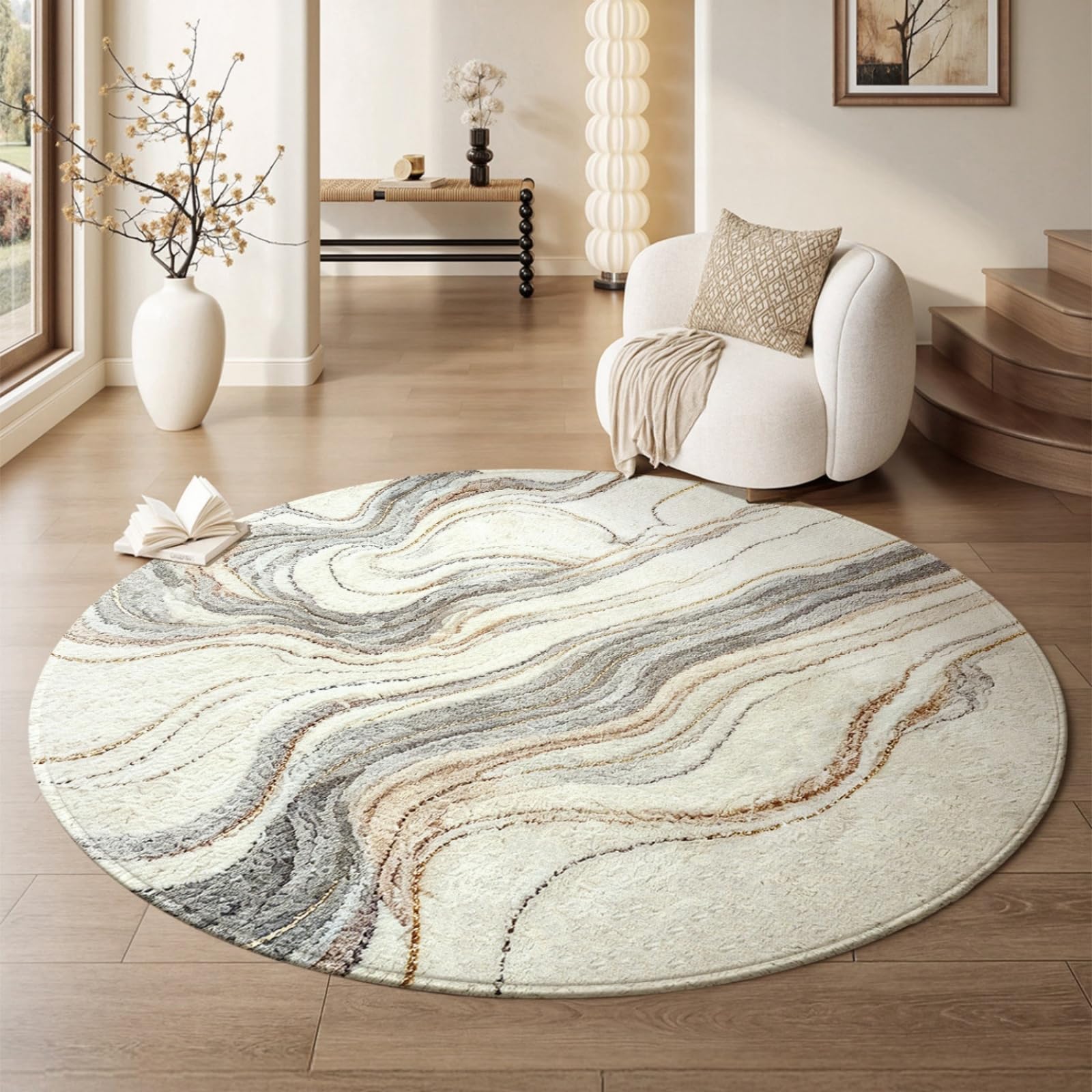 Teppich Wohnzimmer Rund 90 Cm Graue Muster Teppich Kurzflor Rutschfest