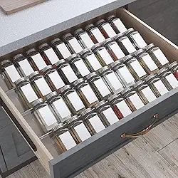 Antimbee Organizador de gaveta de especiarias, 4 camadas - pacote com 8 bandejas de temperos de cozinha para gaveta, suporte organizador de temperos de acrílico expansível de 33 a 66 cm, comporta até
