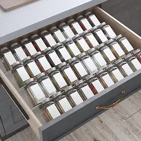 Antimbee Organizador de gaveta de especiarias, 4 camadas - pacote com 8 bandejas de temperos de cozinha para gaveta, suporte organizador de temperos de acrílico expansível de 33 a 66 cm, comporta até