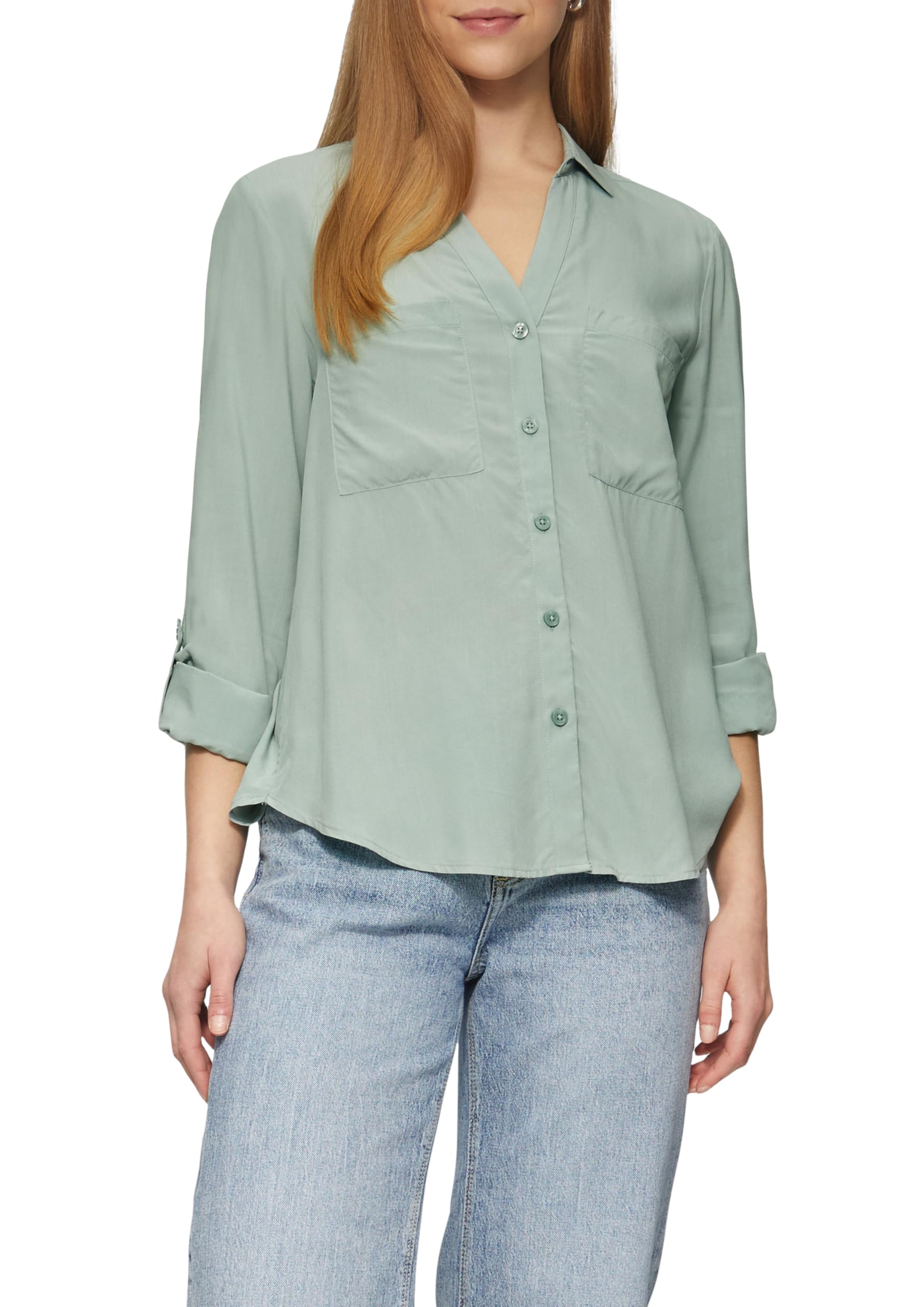 QS Viskosebluse mit Turn-up und aufgesetzten Taschen