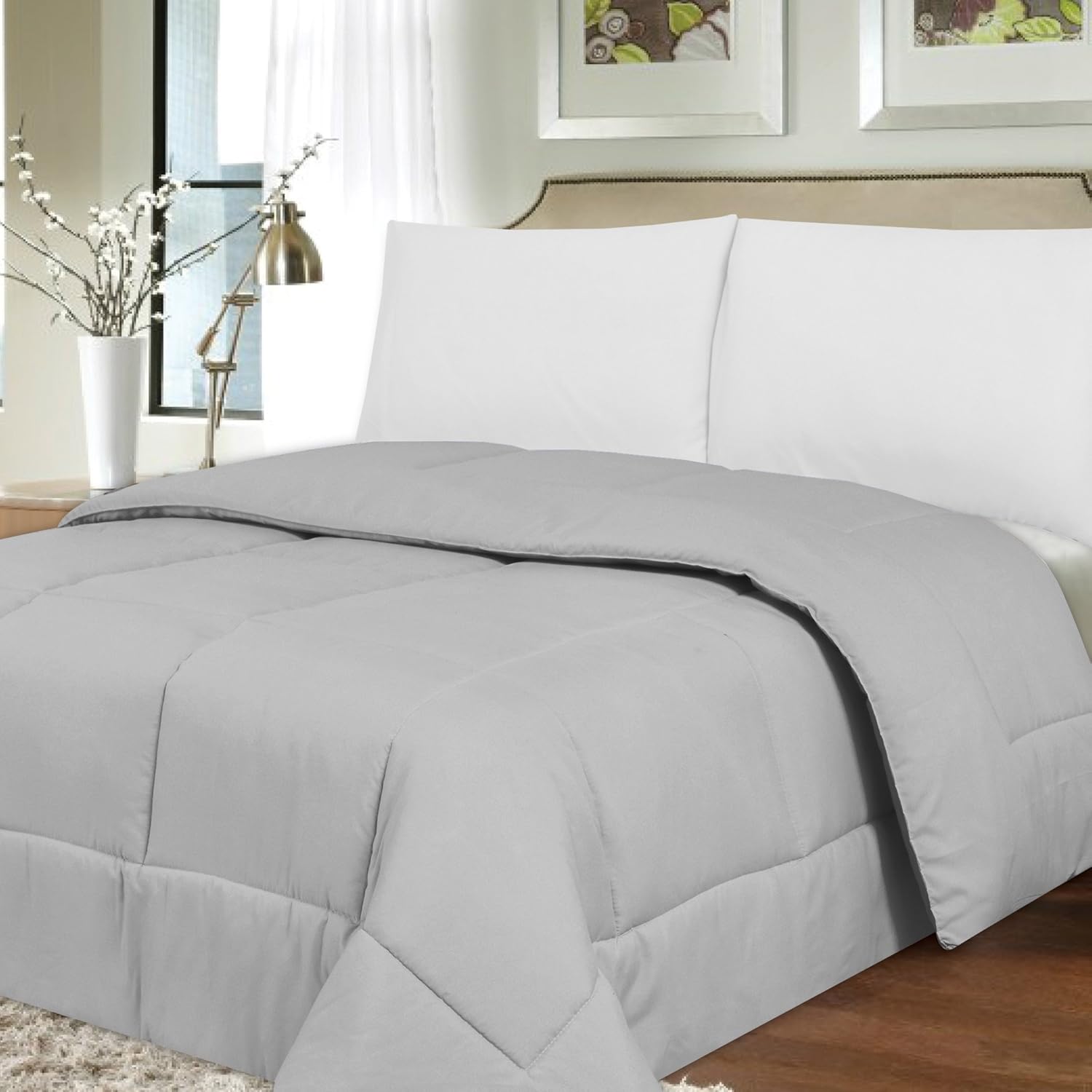 Sweet Home Collection Luxurious Down Alternative Brushed Microfiber Comforter,Silver,King
