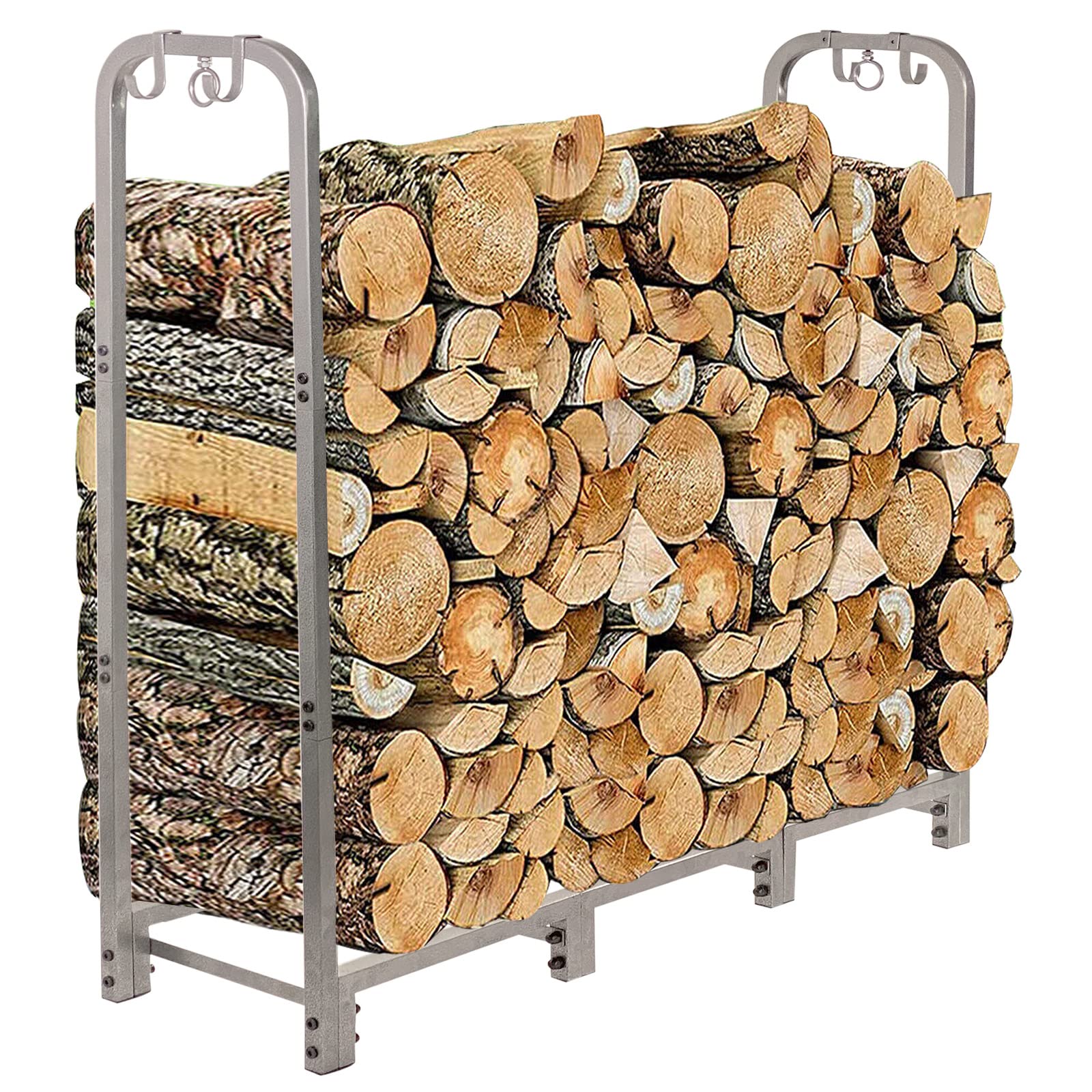 FOSKU 4ft Firewood Rack Outdoor Heavy Duty Fire Wood Holder Outdoors, Strong Log Racks for Firewood, Stand Rack for Fireplace Fire Pits Wood Pile Storage Holder Lumber Rack