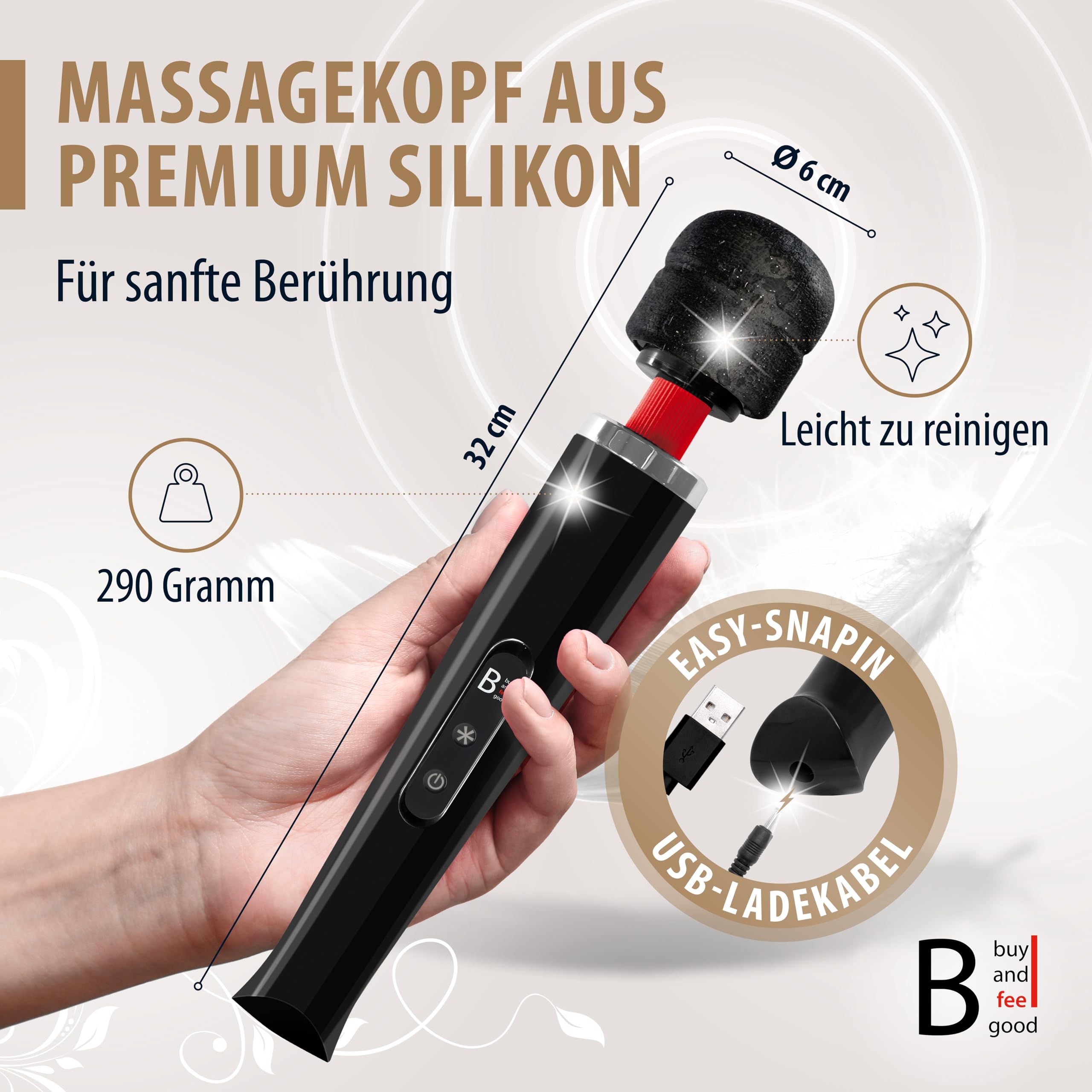 L'ORIGINALE di "BuyAndFeelGood" massaggiatore vibratori a bacchetta magica con 20 Vario/10 Velocità - Vibratore clitorideo per Lei con Stimolazione del Clitoride - Nero