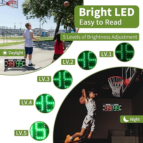 Miniatura 5 de YZ Marcador electrónico grande de 12 pulgadas con reloj de cuenta regresiva, marcador digital portátil con control remoto, puntuación de alto brillo