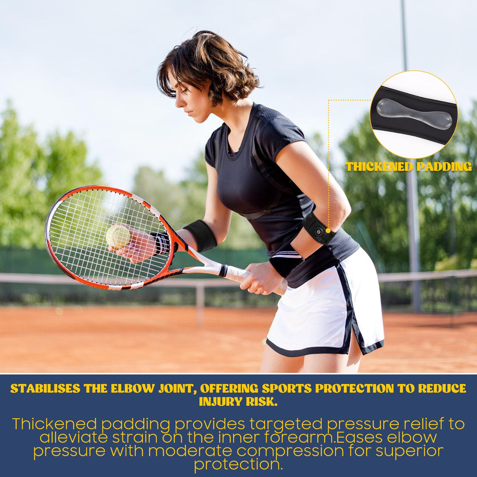 Orteza łokciowa z regulowanym zaciskiem - bandaż przeciwbólowy na zapalenie nadkłykcia (tenis i łokieć golfowy) - oddychająca pianka kompresyjna, idealna do uprawiania sportu i na co dzień - rozmiary