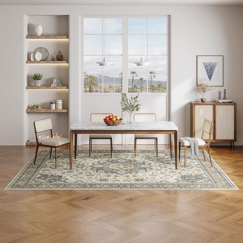 Miniatura 2 de Dripex Alfombra lavable de 6 x 9 pies, estilo bohemio, resistente a las manchas y al agua, plegable, delgada, vintage, alfombra de piso de lana