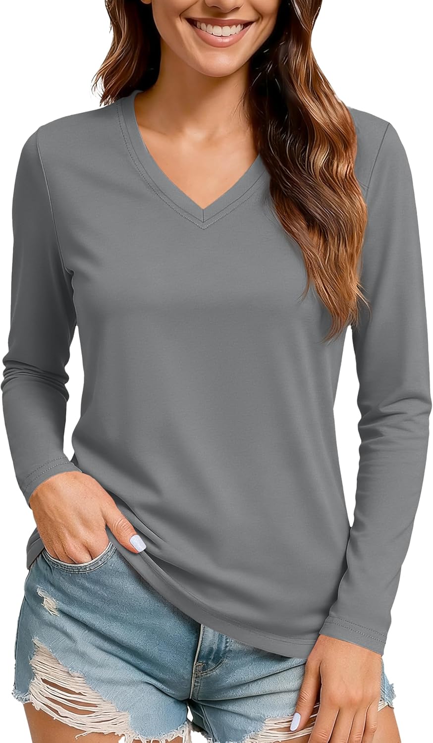 TACVASEN Women's Long Sleeve V Neck Tops Lightweight Quick Dry UPF 50+ Sun Protection Workout Hiking Running Shirts