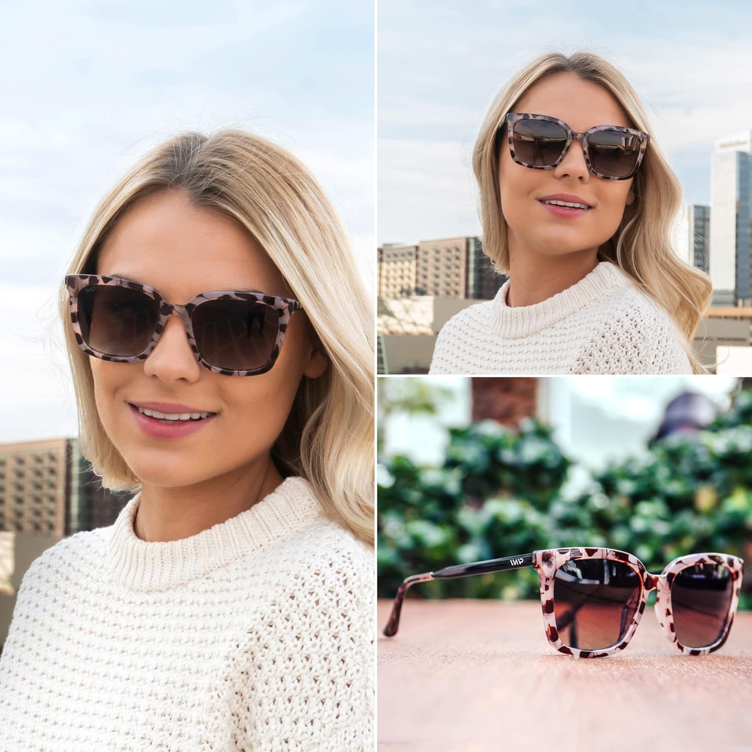 WearMe Pro - Square Oversized Metal Frame Fashion Style Women Polarized Sunglasses