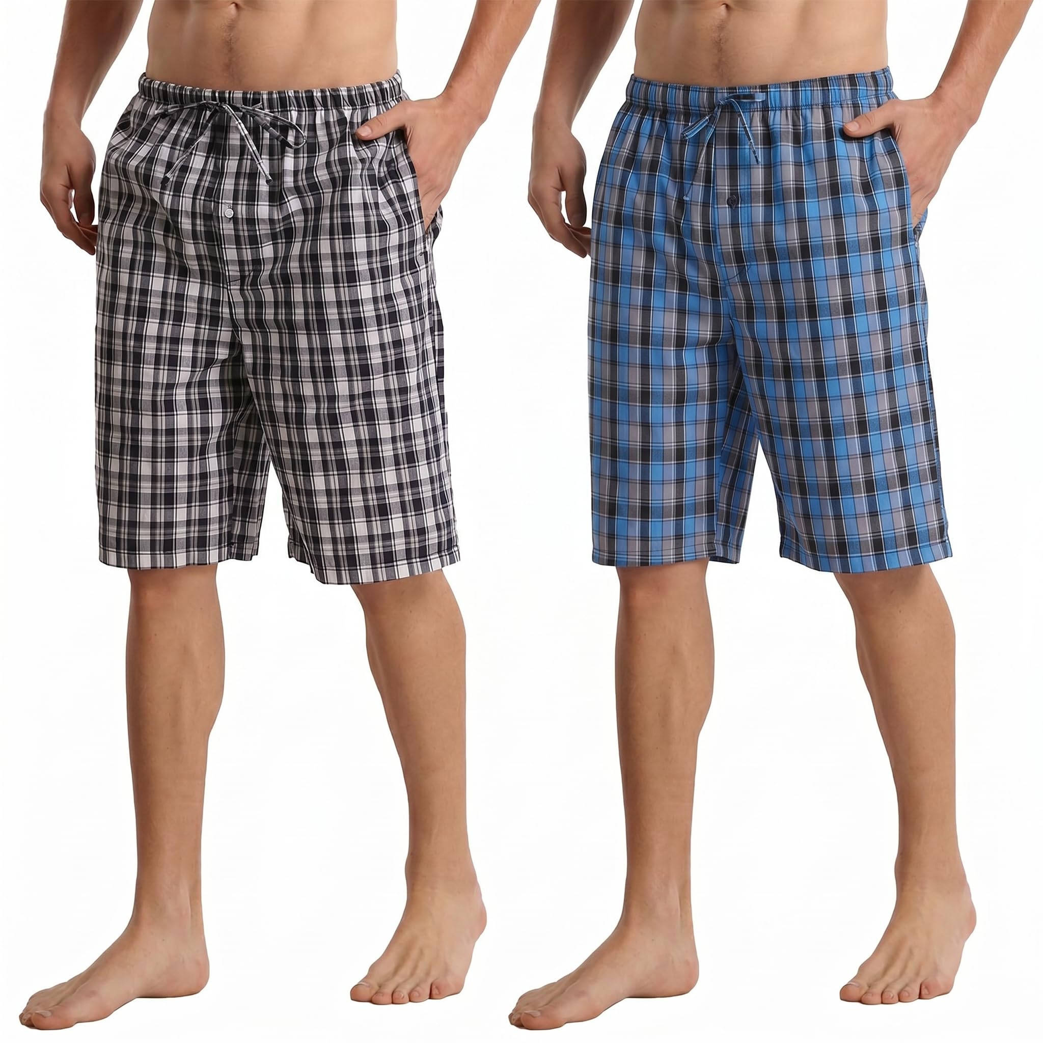 YUSHOW Pantaloncini Pigiama da Uomo Cotone a Quadri Pantaloni Corti Casual da Casa Comodo e Morbido Loungewear Pacco da 2