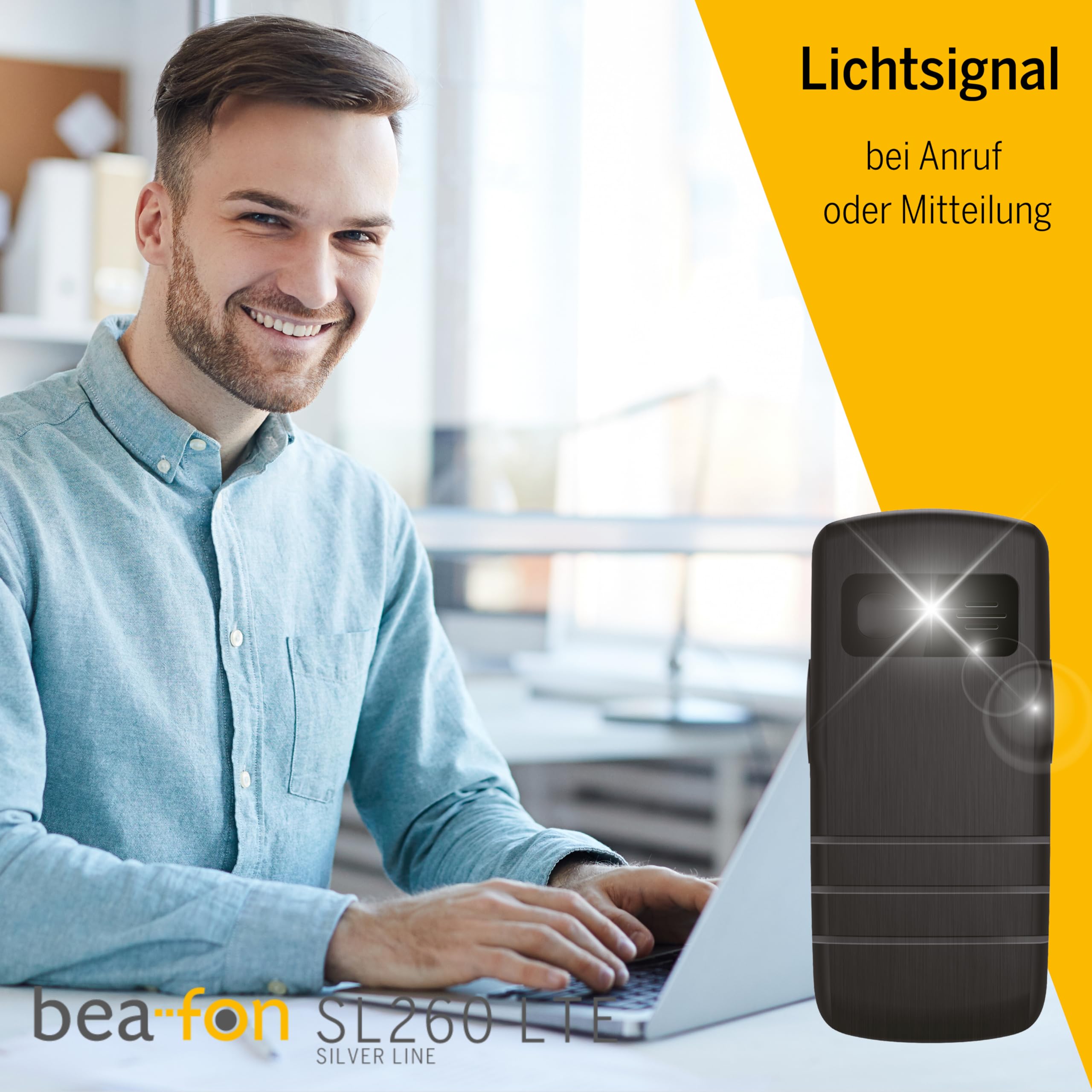 Beafon, SL260 LTE 4G, Silverline, telefon z przyciskiem, telefon komórkowy dla seniorów z przyciskiem alarmowym SOS, kompatybilny z aparatami słuchowymi, M4/T4, sygnał świetlny, wyświetlacz 2,2" (5,58