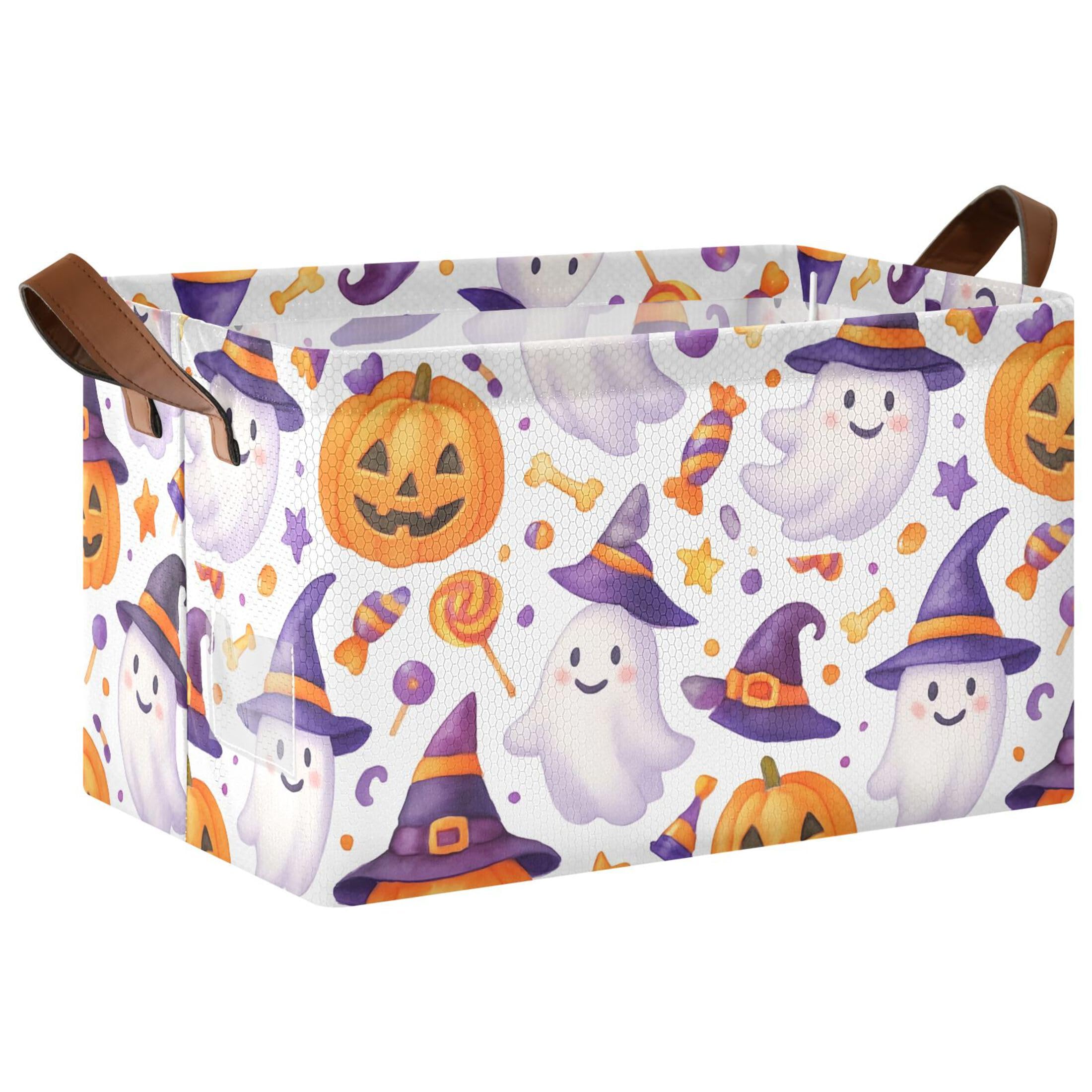 Kutsu Pumpkins Boo In Hats Foldable Storage Basket Collapsible Bin With Handles For Shelves
