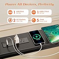 Vista 5 de SUPERJARE - Mesa de sofá de 79 pulgadas con 2 tomas de corriente y puertos USB-C, mesa consola estrecha de 5.9 pulgadas con almacenamiento, mesa