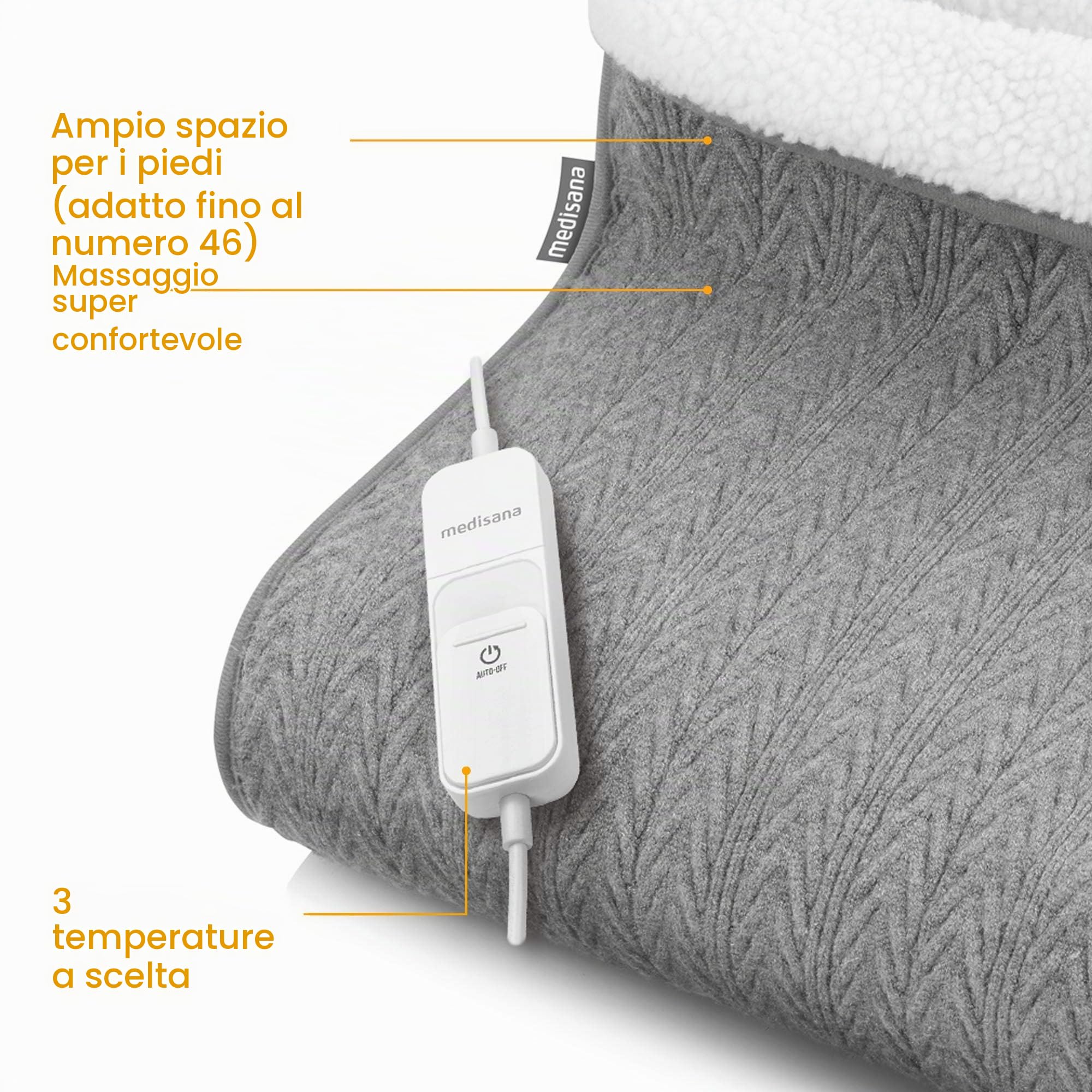 medisana FW 150 scaldapiedi in maglia, scaldapiedi elettrico, 3 impostazioni di temperatura, spegnimento automatico, protezione da surriscaldamento, soffice rivestimento interno lavabile