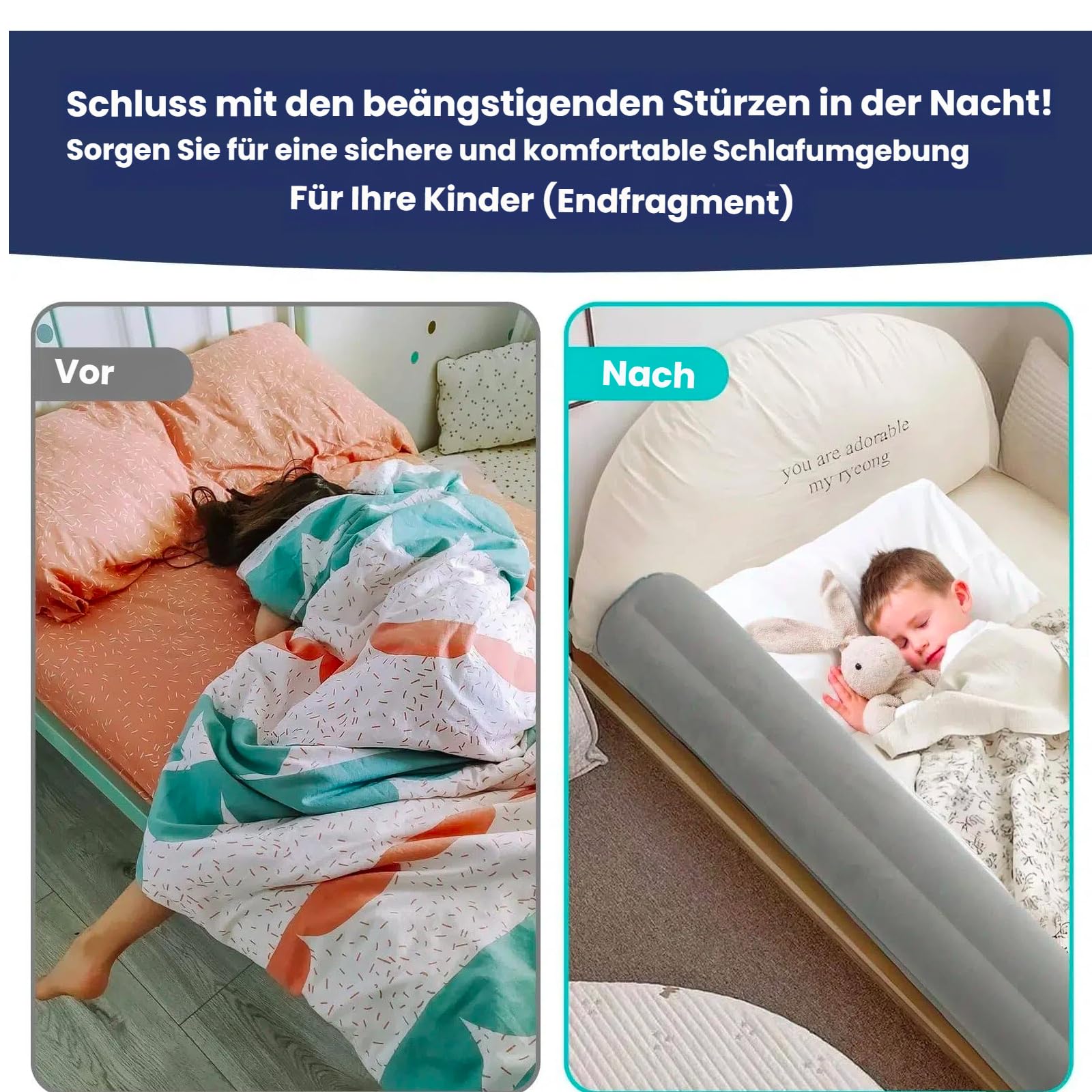 Lot de 2 protections anti-chute gonflables pour lit de voyage - Barrière de lit gonflable - 140 cm - Pour enfants et bébés (2 x gris)