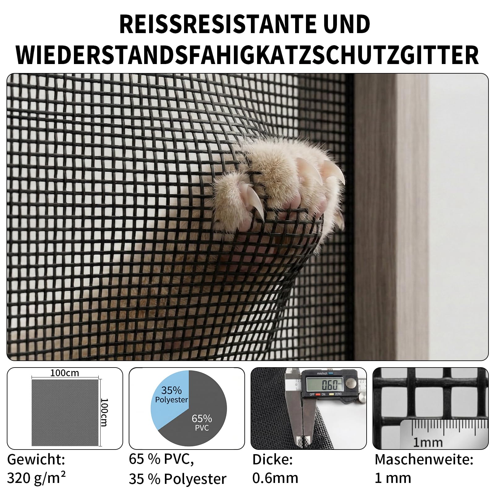 BKSAI Katzennetz Fenster Fliegengitter Katzensicher Katzengitter Ohne Bohren Katzennetz Kratzfest Katzenschutz Fenstergitter Stabil für Fenster Dachfenster Balkontür 130X150CM