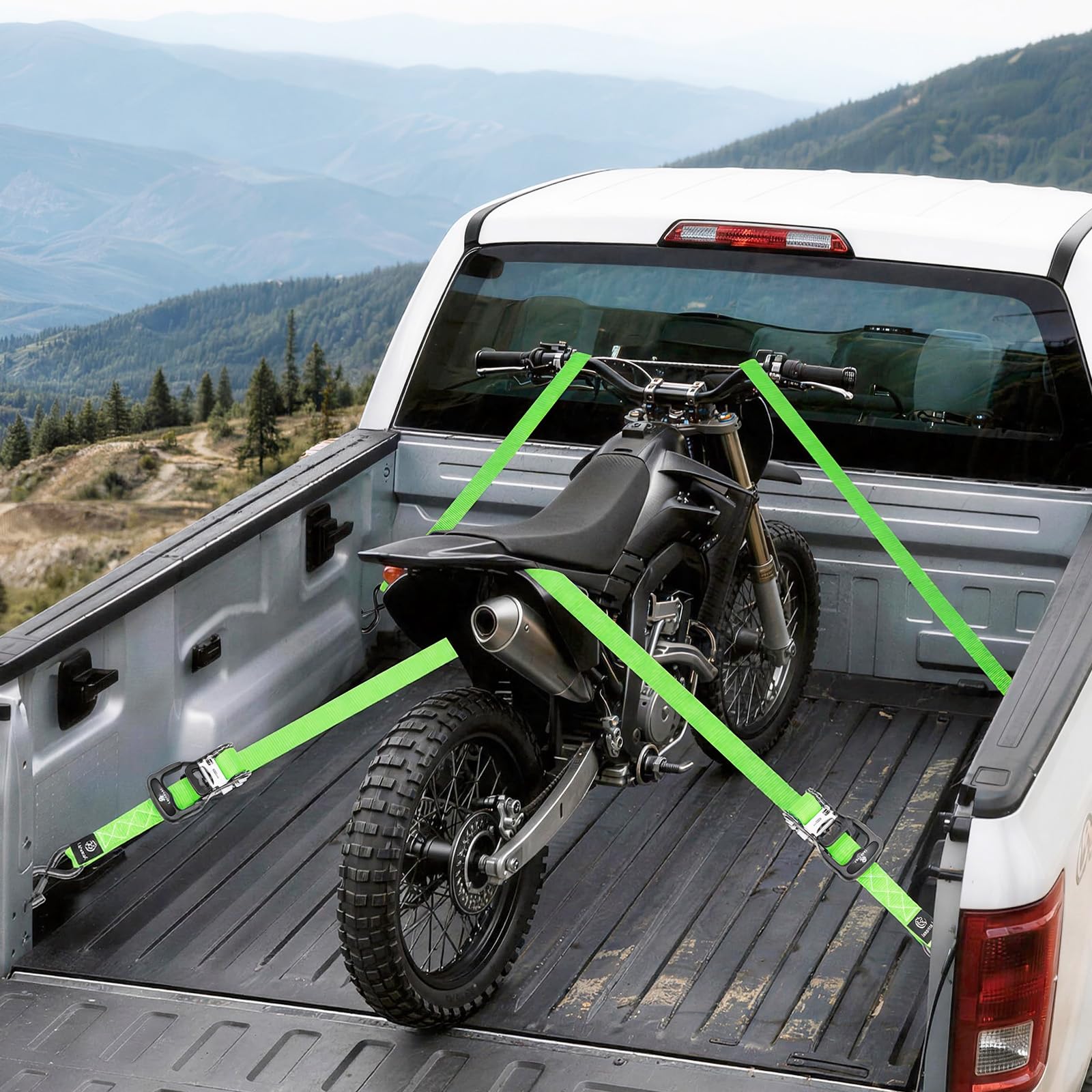 Cinghie a cricchetto retrattili, confezione da 4, resistenza alla rottura di 2,4 kg, 3,8 cm x 2,4 m, resistenti, con gancio a S, set di cinghie per camion, furgoni, rimorchi, moto (verde)