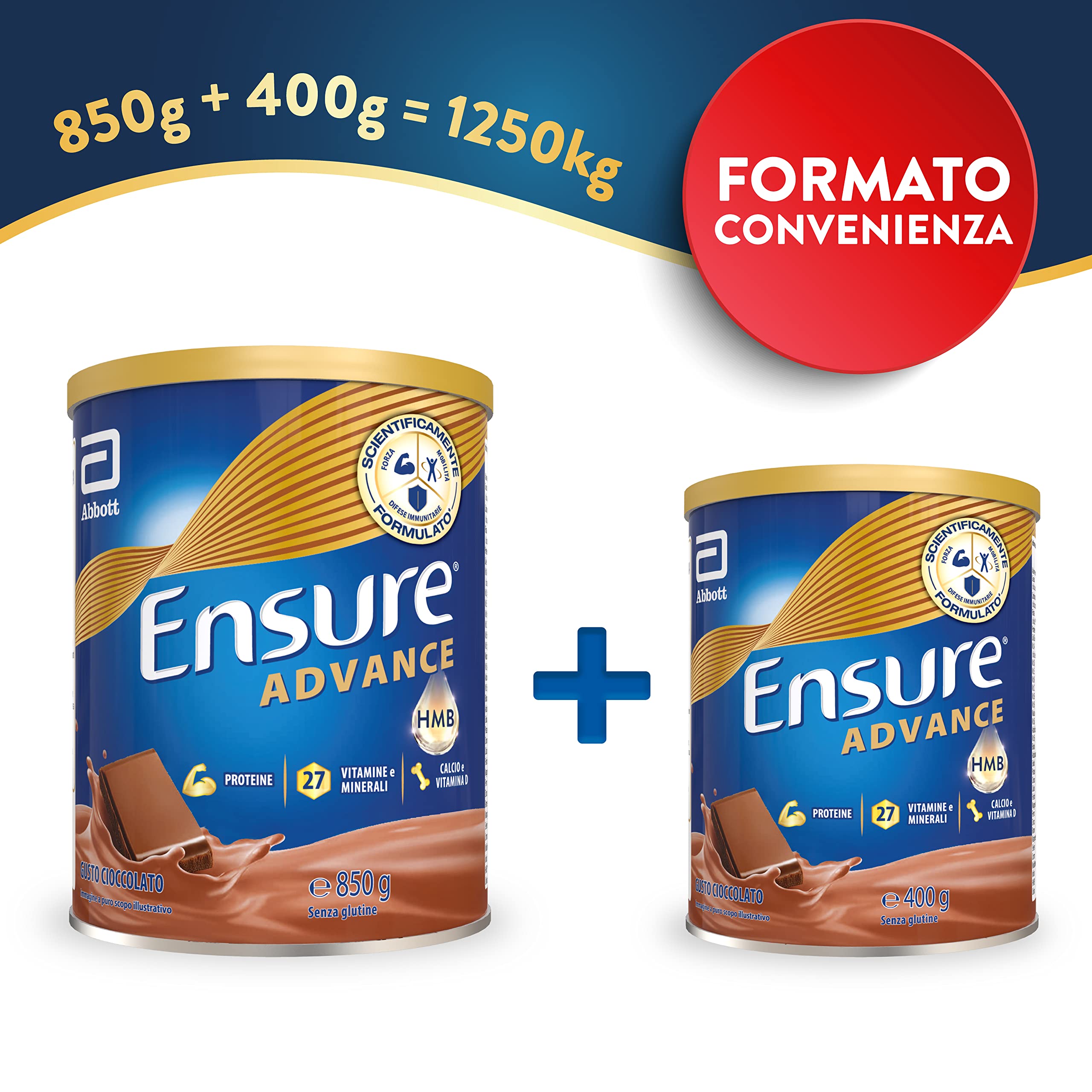 Ensure Advance Formula Nutrivigor Integratore alimentare proteico in Polvere, con 27 Vitamine e Minerali, Integratore Alimentare con Proteine, Calcio e HMB, Multipacco da 1,250 kg , Gusto Cioccolato