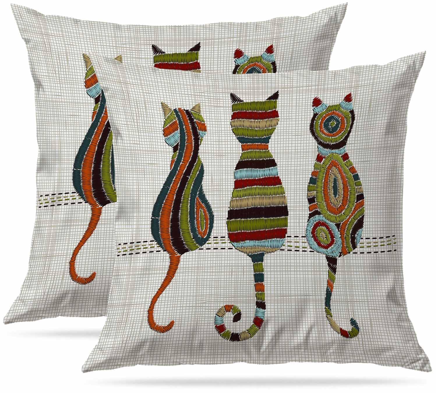 Zovinex Cute Animal Cat Cushion Covers Set Of 2 Pack 40 X 40 Cm Soft Short Plush Decorative Throw Pillow Cases Cute Pillow Cover For Sofa Bed Garden Outdoor Decor With Invisible Zipper Pillow Covers