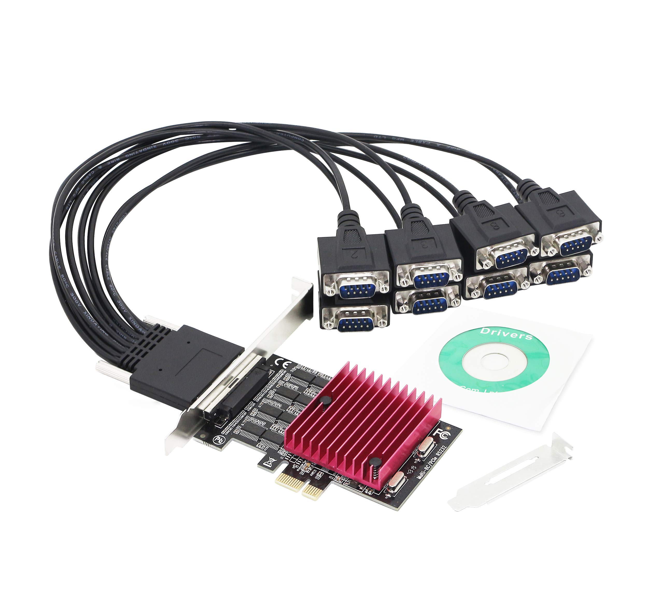 CERRXIAN Carte d'extension PCIE vers 8 ports RS232, carte série PCI-E X1 8 ports DB9, carte contrôleur PCI-Express 8 chipset (avec câble externe 8 ports)
