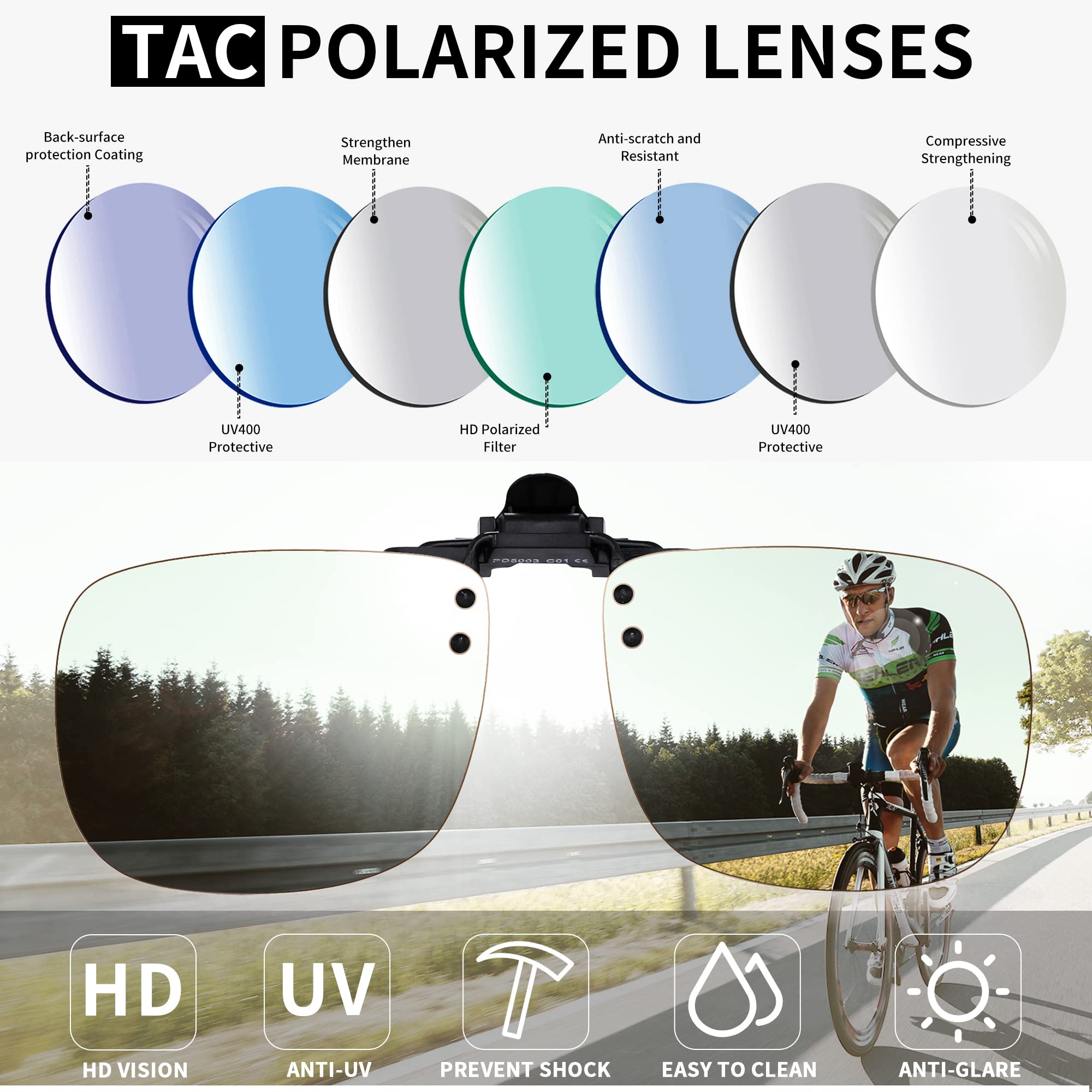 JM Clip Occhiali da Sole Polarizzata con Lenti Flip Up Senza Montatura per Occhiali da Vista…