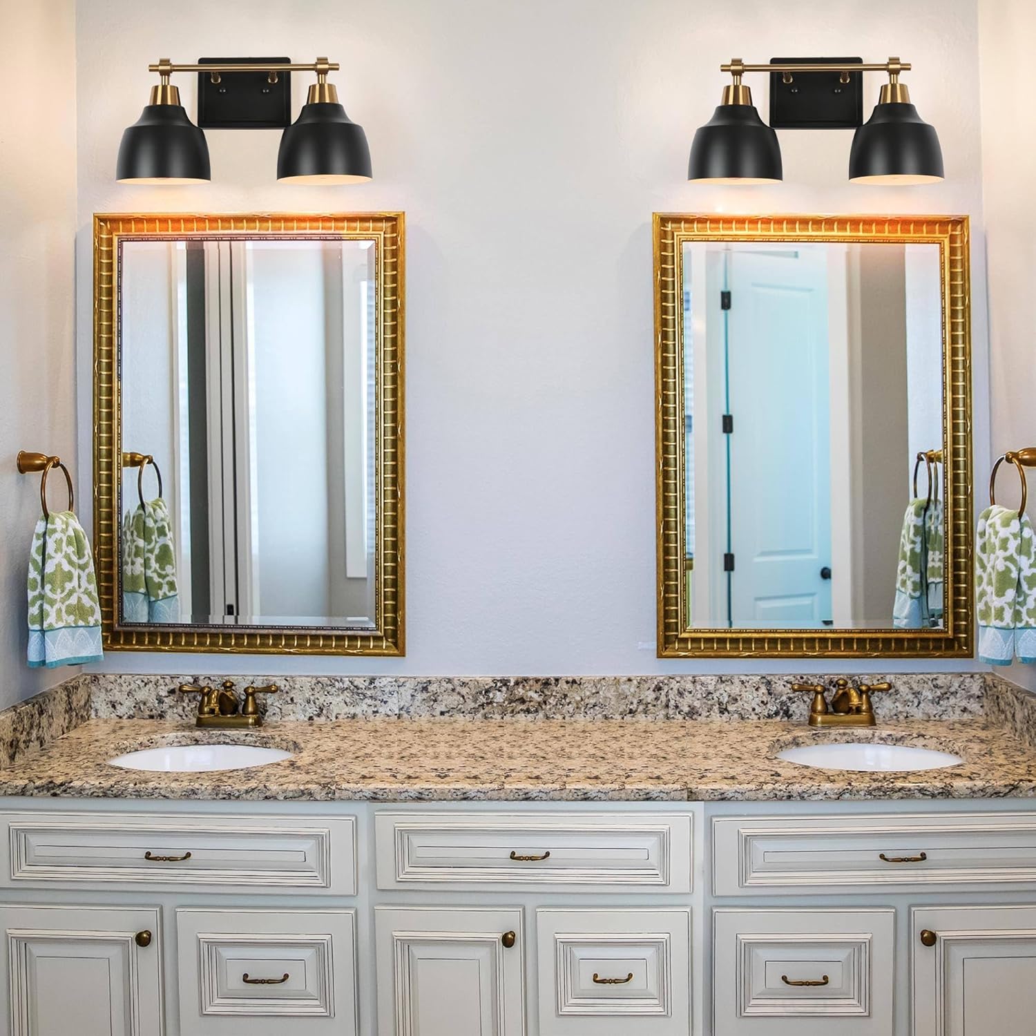 KSANA Bathroom Light Fixtures, 2-Light Black Bathroom Vanity Lights with Gold Socket, 14.5’’ Modern Farmhouse Bathroom Lighting Lights Over Mirror with Black Metal Shade